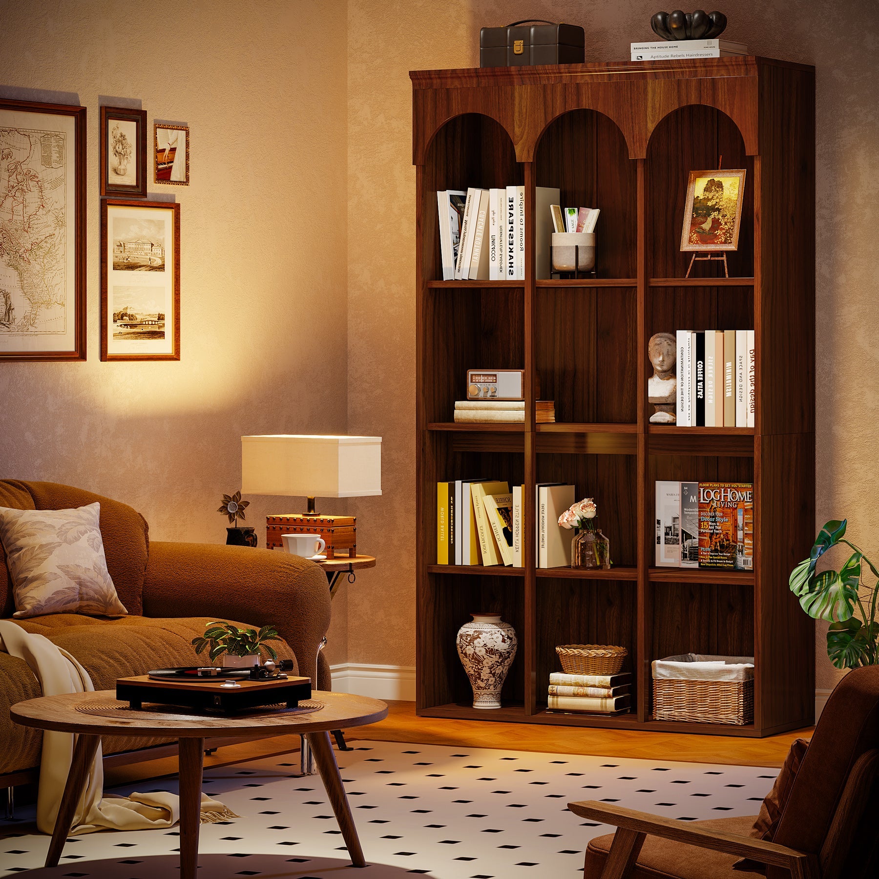 71" Tall Arched Bookshelf, 5-Tier Freestanding Bookcase Display Rack