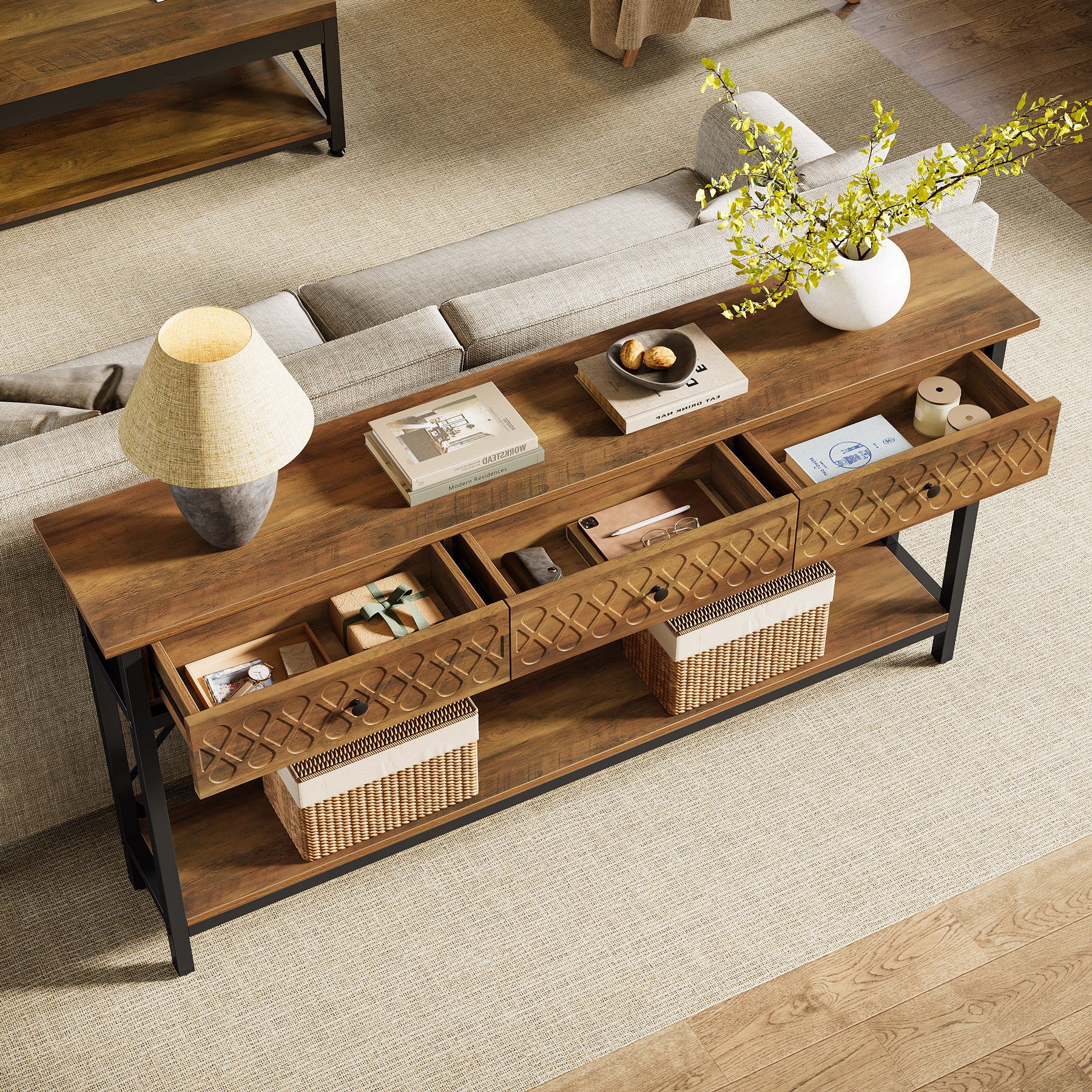 70.9" Console Table, 2-Tier Entryway Sofa Table with 3 Drawers for Hallway