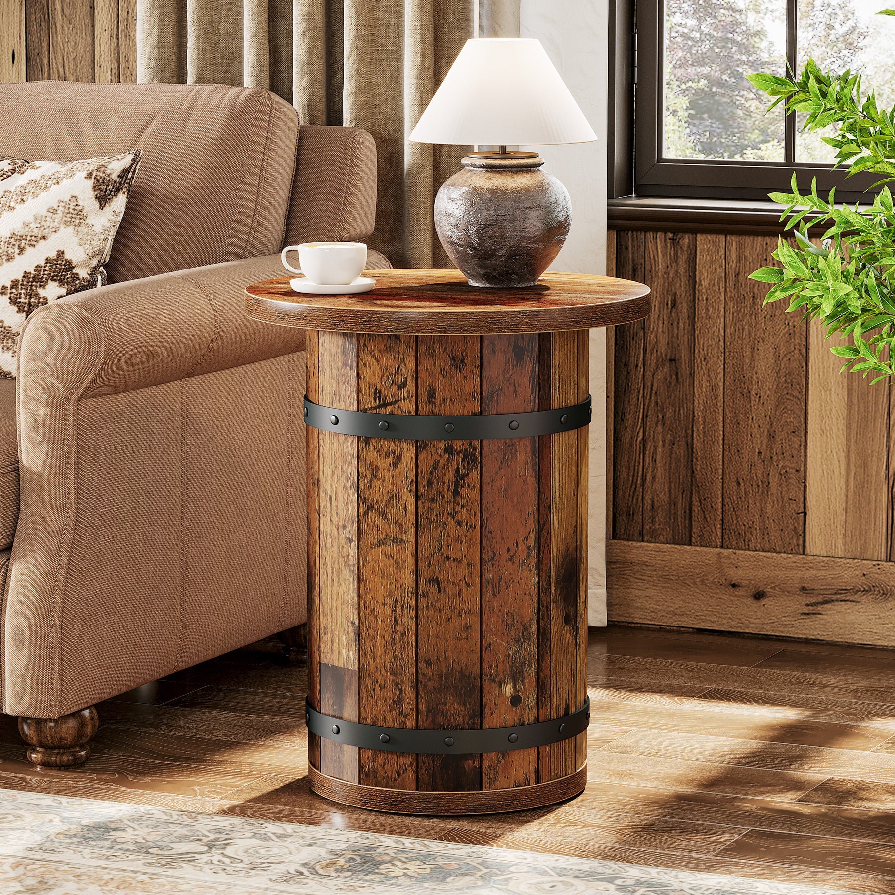 25.6" Tall End Table, Round Side Table Nightstand with Sturdy Base