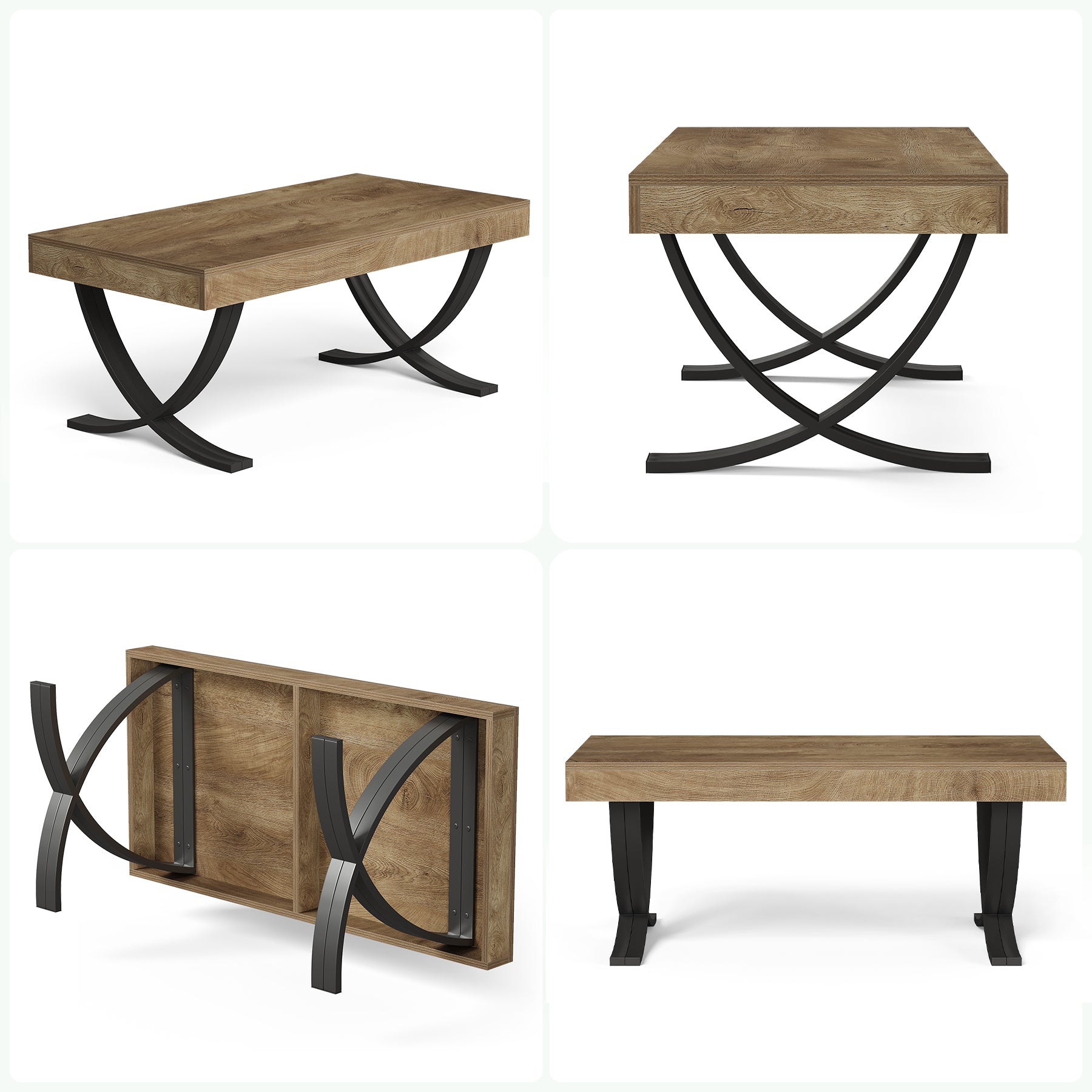 47.2" Coffee Table, Rectangle Center Table with Curved Cross Legs for Living Room