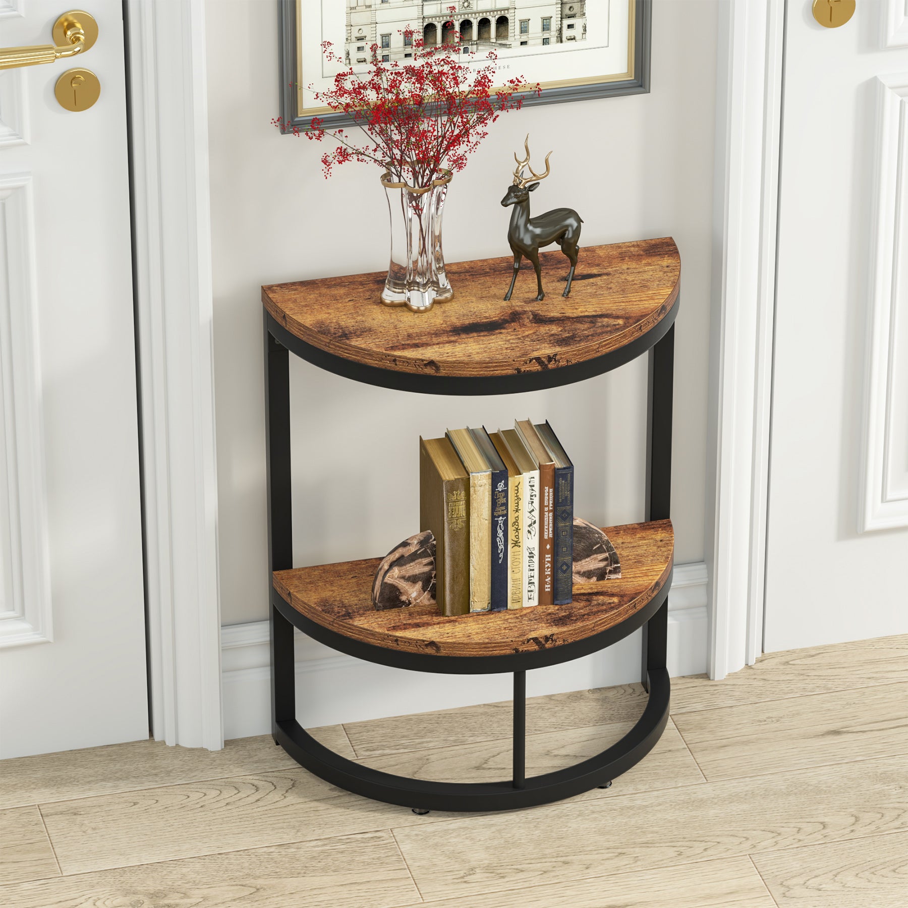 Tribesigns 2-Tier End Table, Half Round Side Table with Storage Shelf