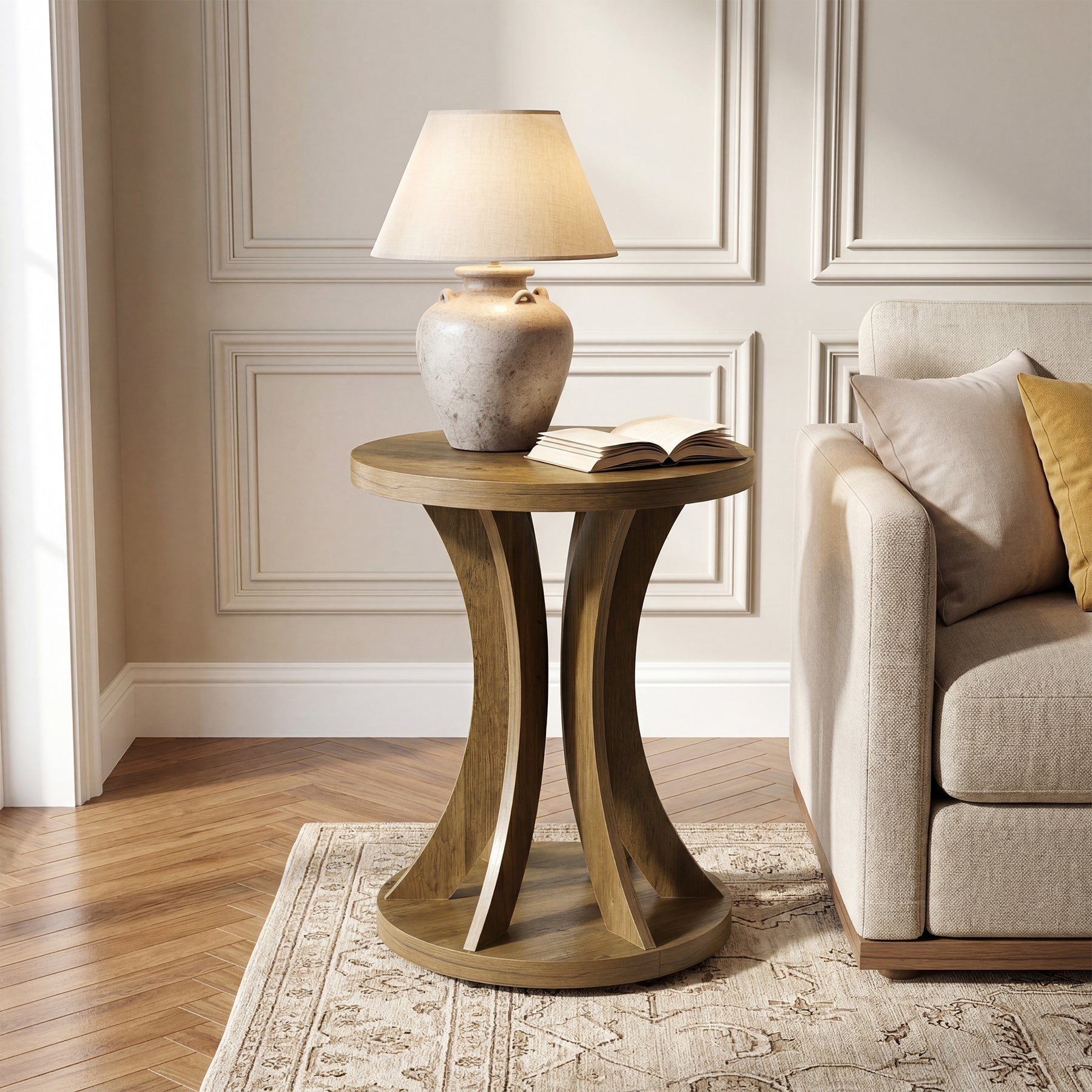 17.71" Round Side Table, Farmhouse Curved End Table for Small Spaces