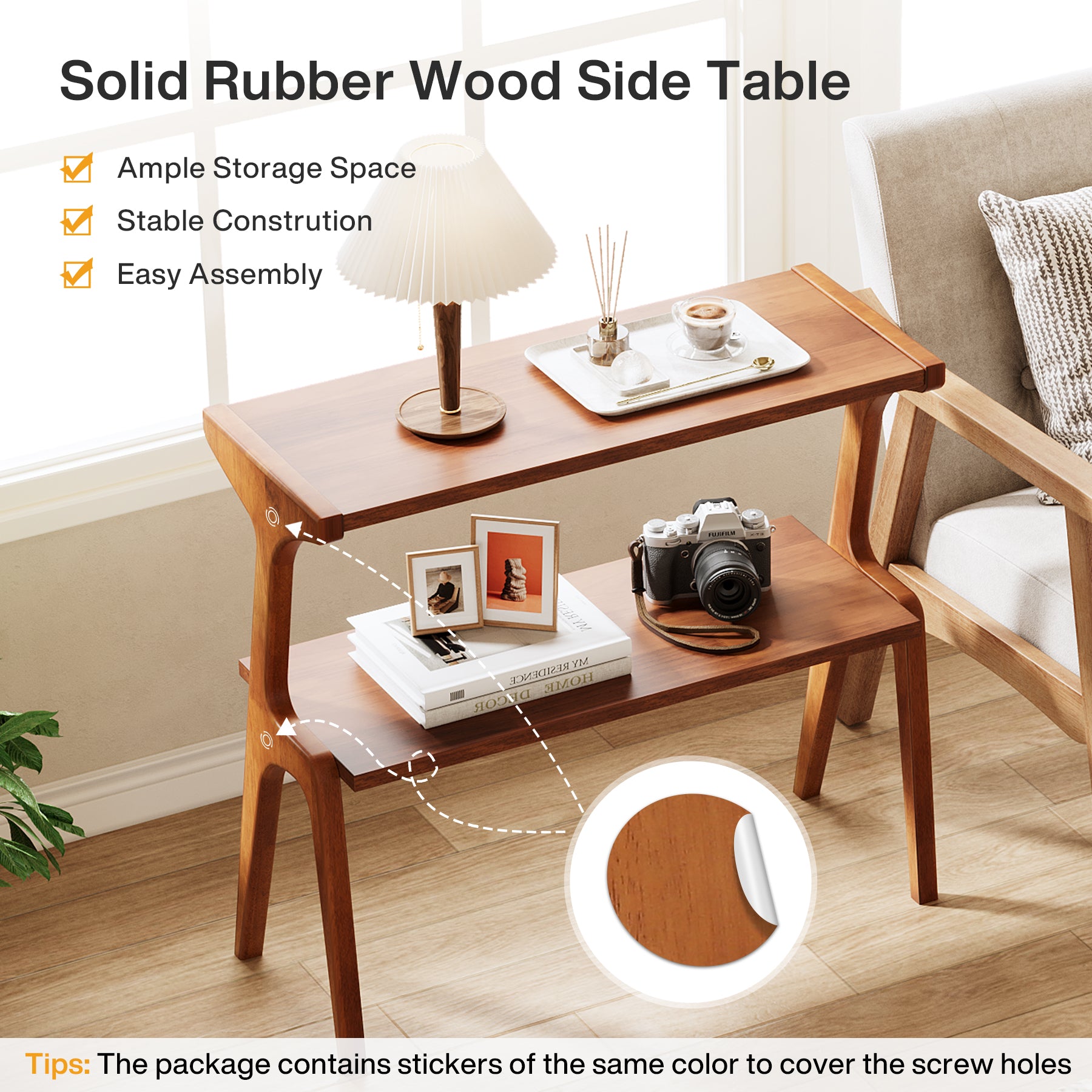 2-Tier End Table, Slim Sofa Side Table with Storage Shelf