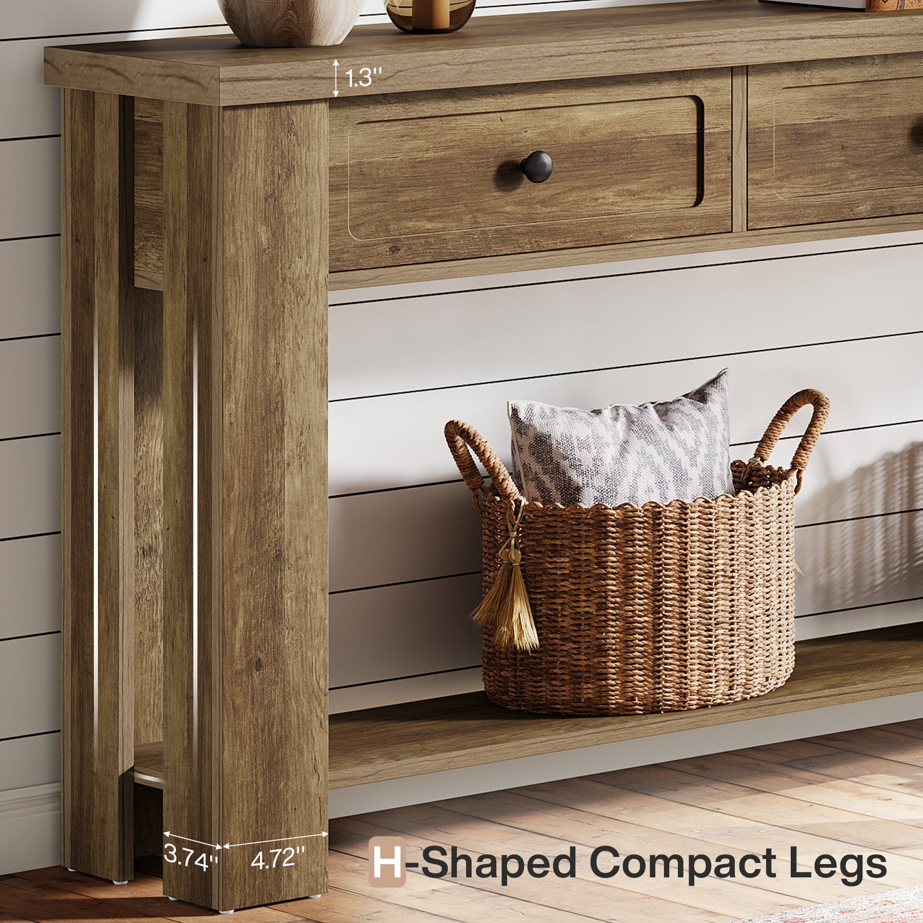 70.9" Console Table with 3 Drawers, Farmhouse Entryway Sofa Table with Shelf for Hallway