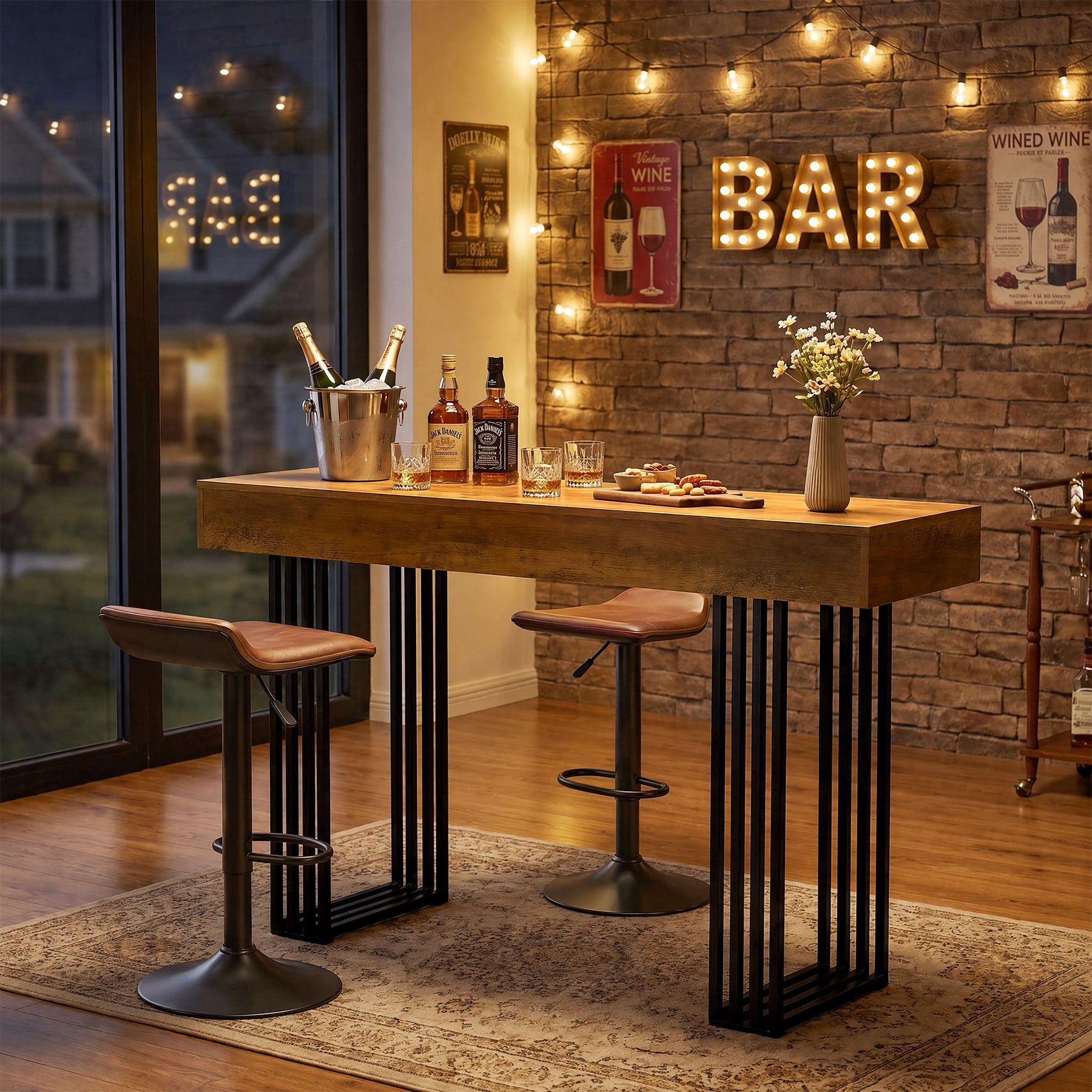 63" Bar Table, Industrial Counter-Height Table with Metal Frame for Bistro, Kitchen