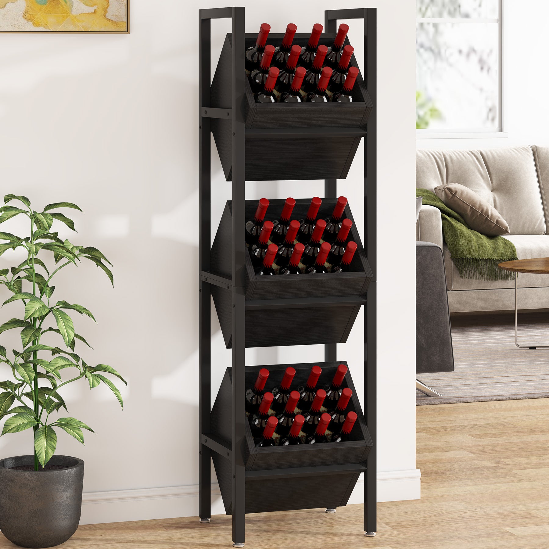 Industrial Wine Rack, 3 Tier Freestanding Wine Storage Stand