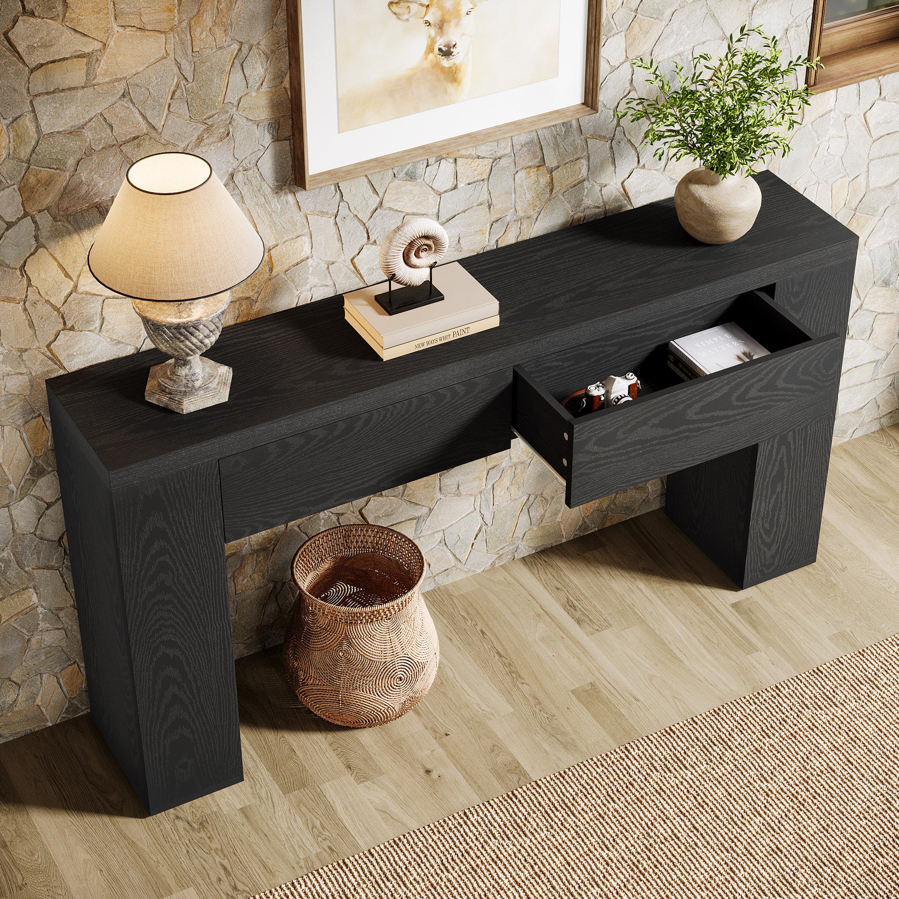 63" Console Table, Rustic Sofa Hallway Table with Drawers