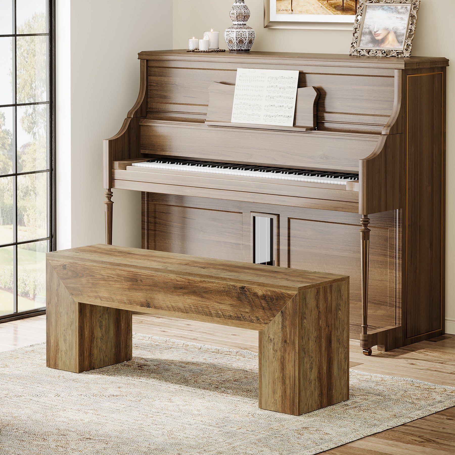 47" Entryway Bench, Farmhouse Dining Bench End of Bed Bench
