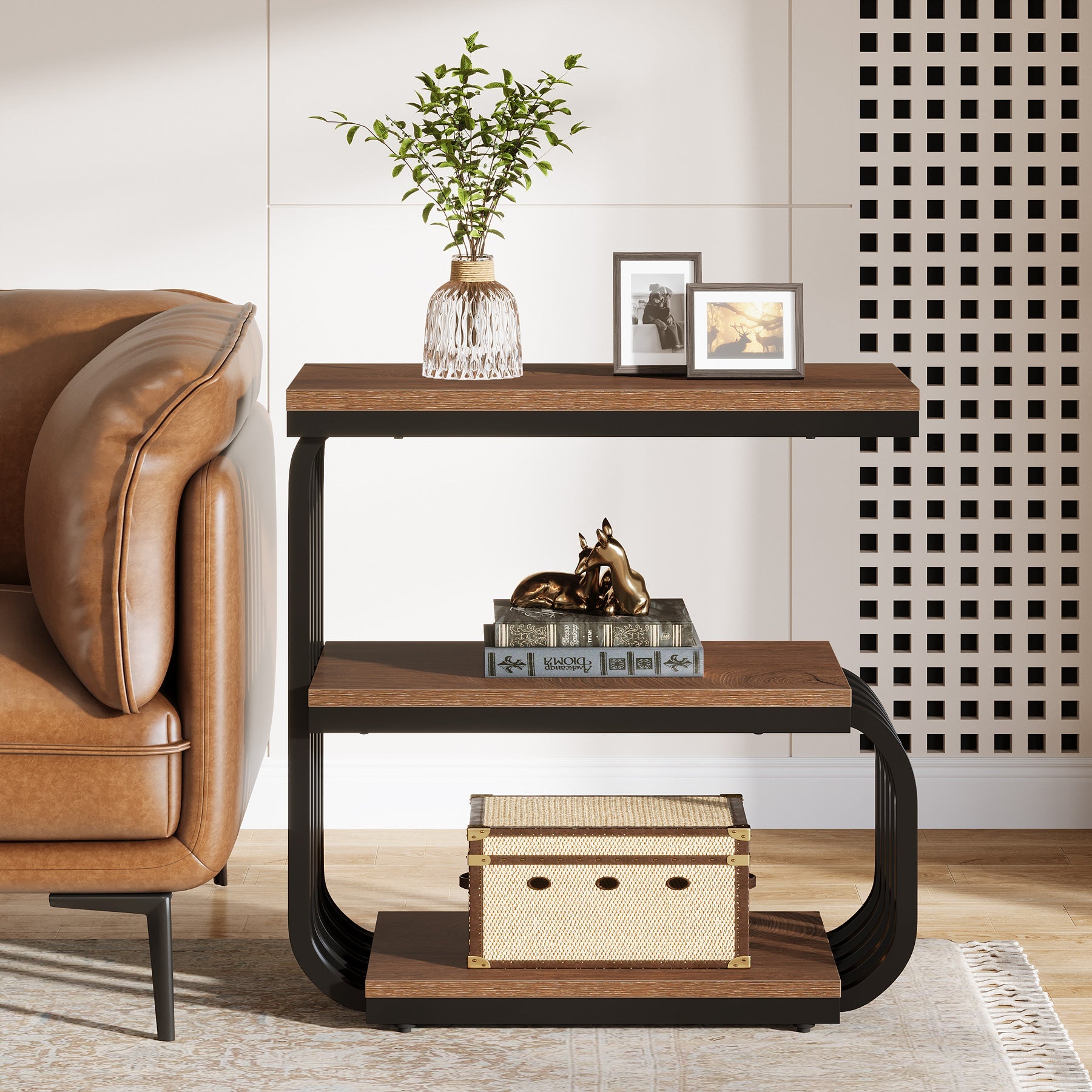 3 Tier End Table, Vintage Side or Bedside Stand for Living Room