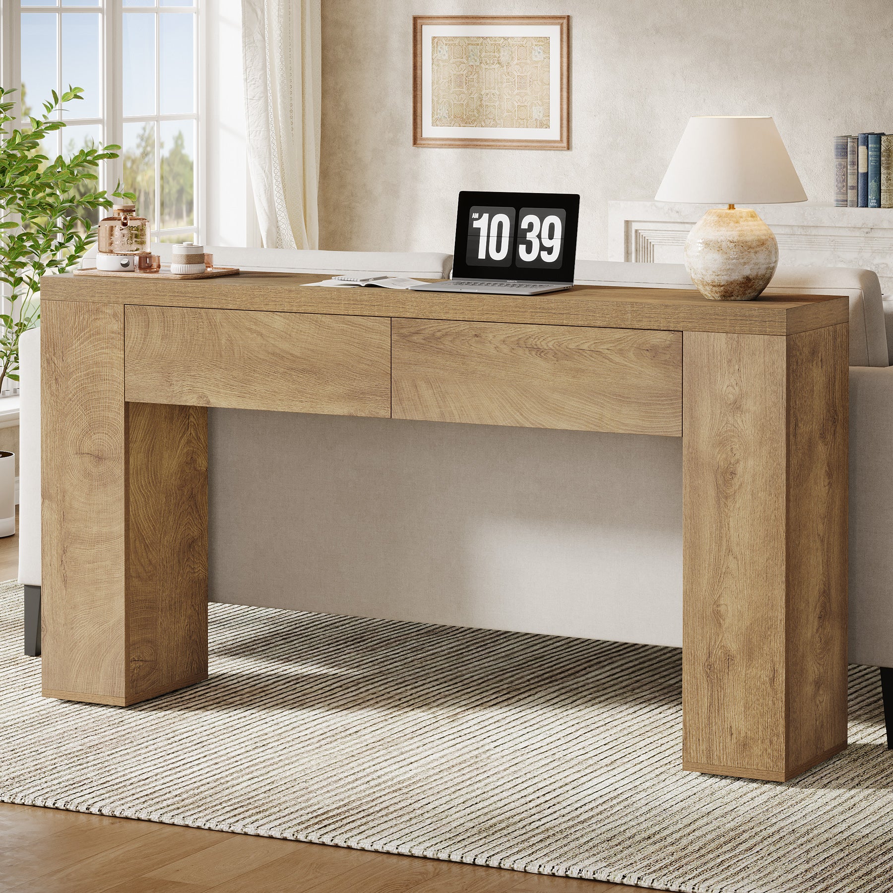 63" Console Table, Rustic Sofa Hallway Table with Drawers