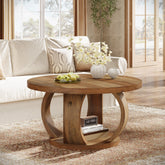 31.5" Round Coffee Table, 2-Tier Center Table with Storage for Living Room 3