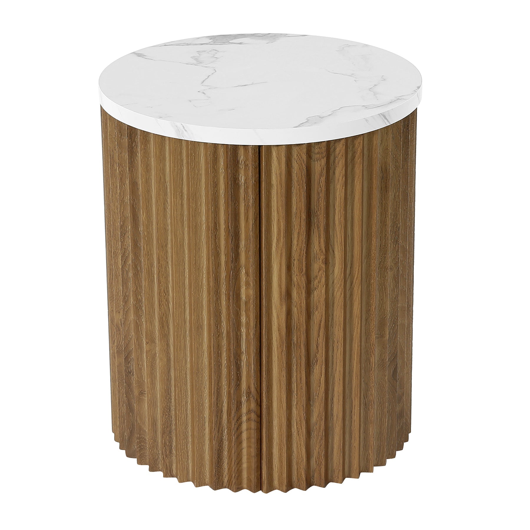 Round End Table, 23.6" Tall Side Table with Faux Marble Tabletop