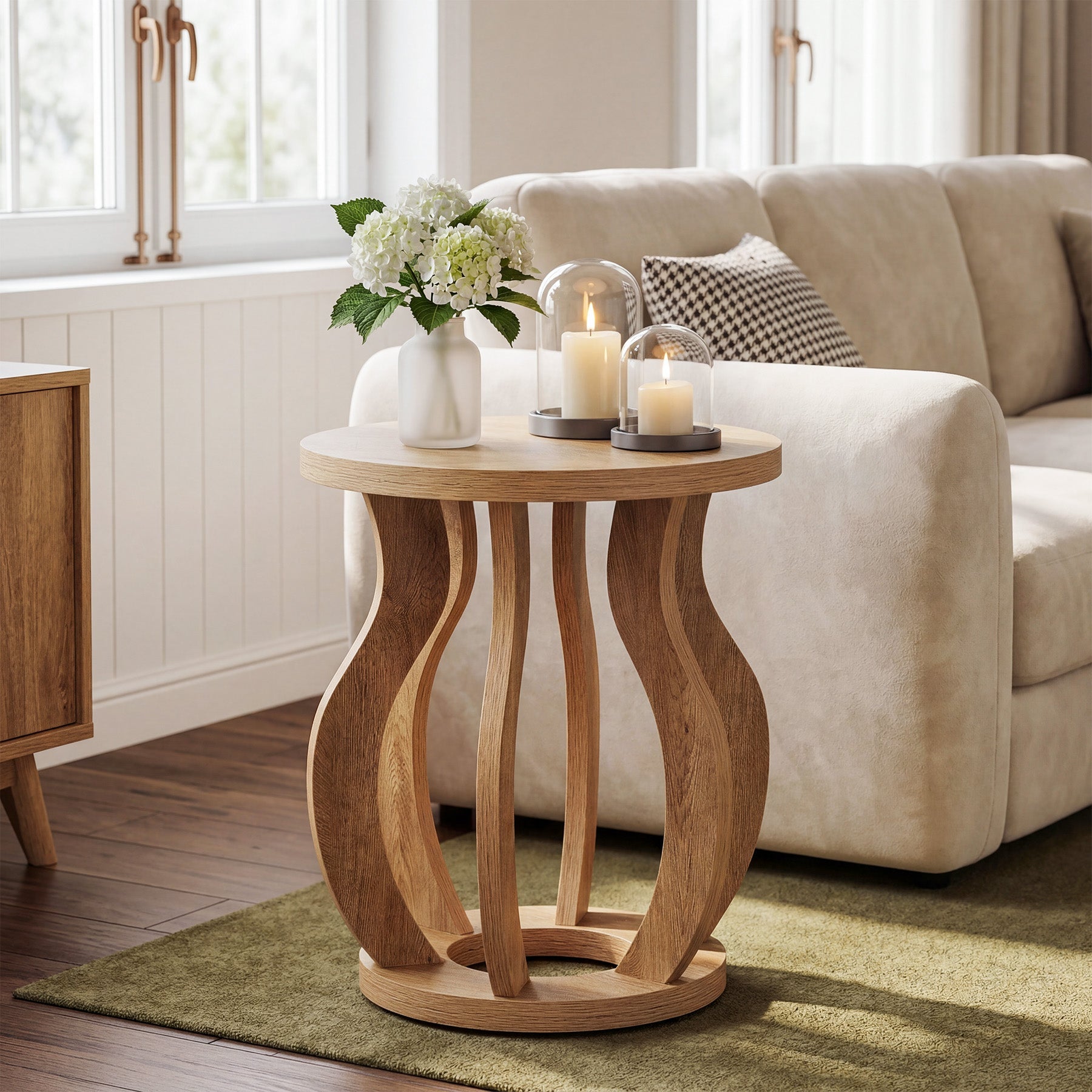 19.69" Round End Table, Curved Side Table Nightstand for Small Spaces