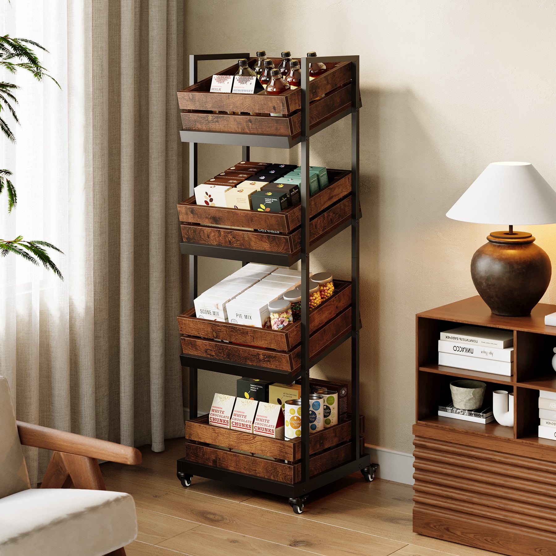 4-Tier Kitchen Cart with Wheels, Mobile Fruit and Vegetable Storage Cart