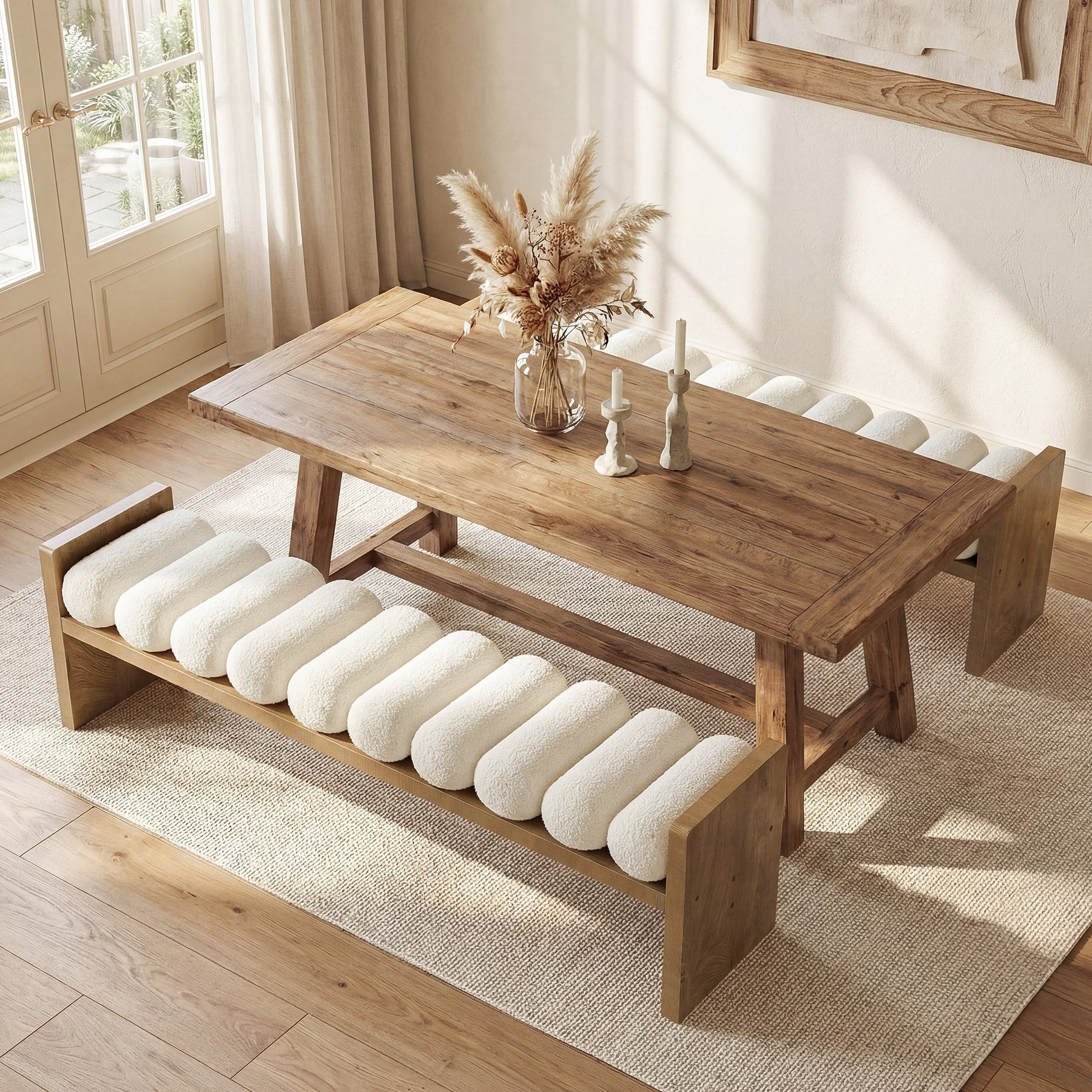 59'' Dining Bench, Upholstered Fabric Kitchen Bench for Dining Room(Removable Cushion)