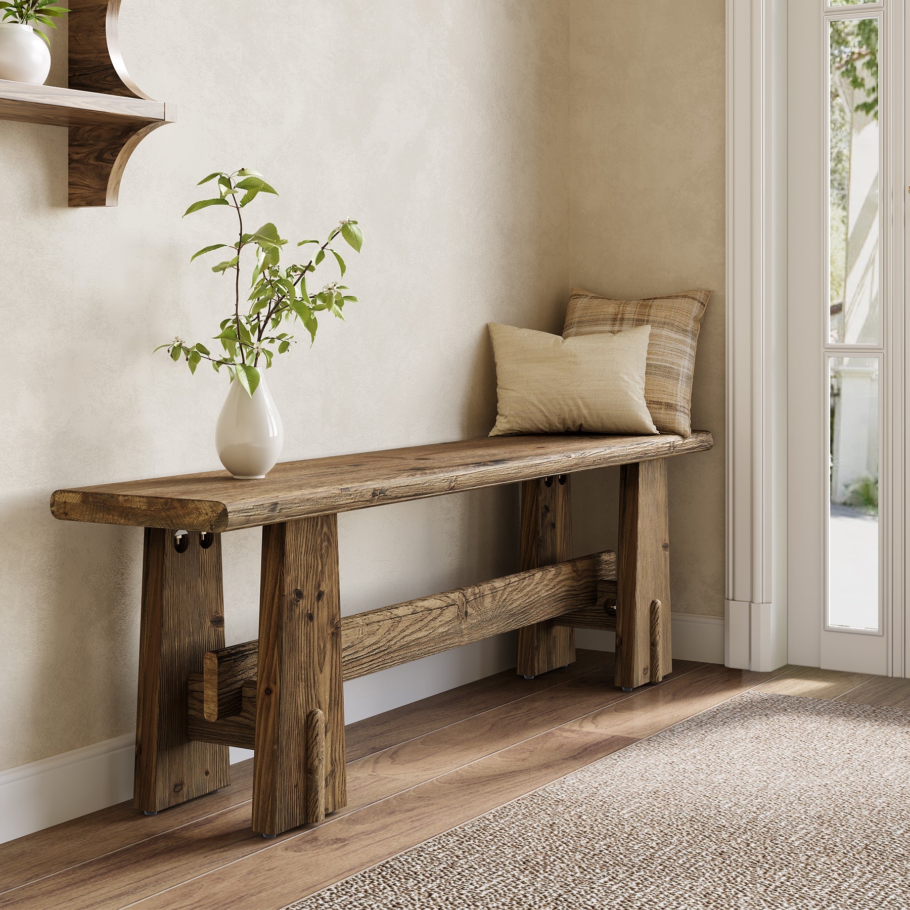 59" Wood Entryway Bench, Traditional Hallway Bench End of Bed Bench