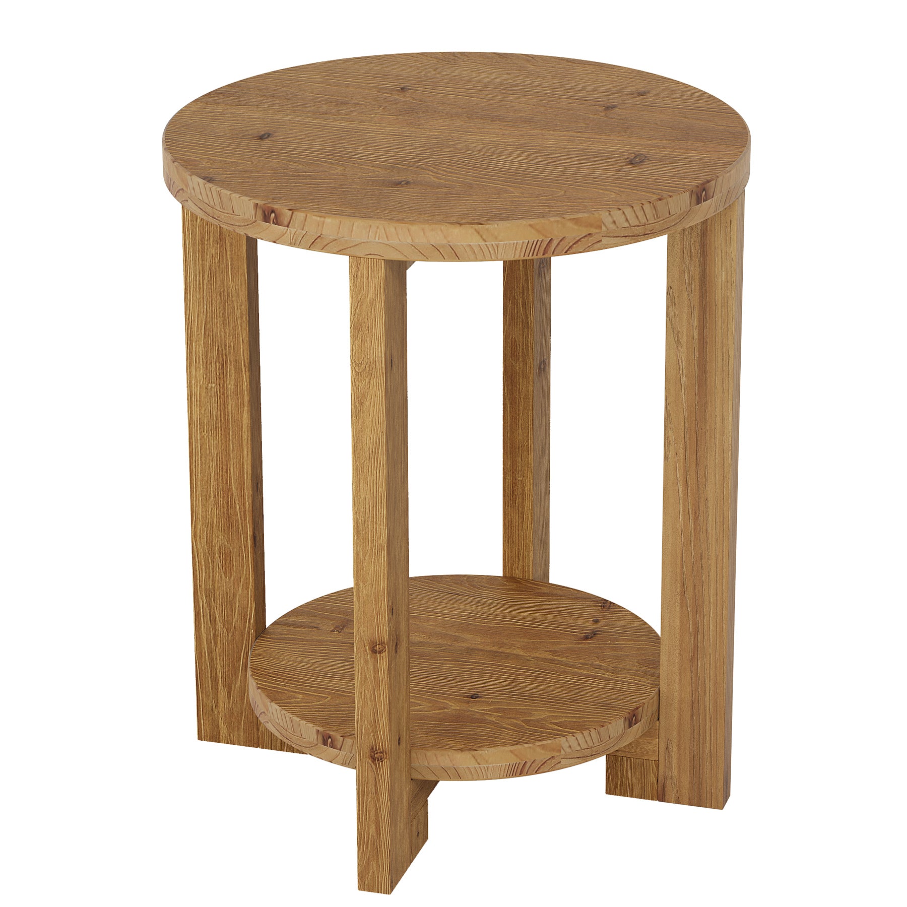 Solid Wood  Round End Table, 2-Tier Accent Side Table for Small Spaces