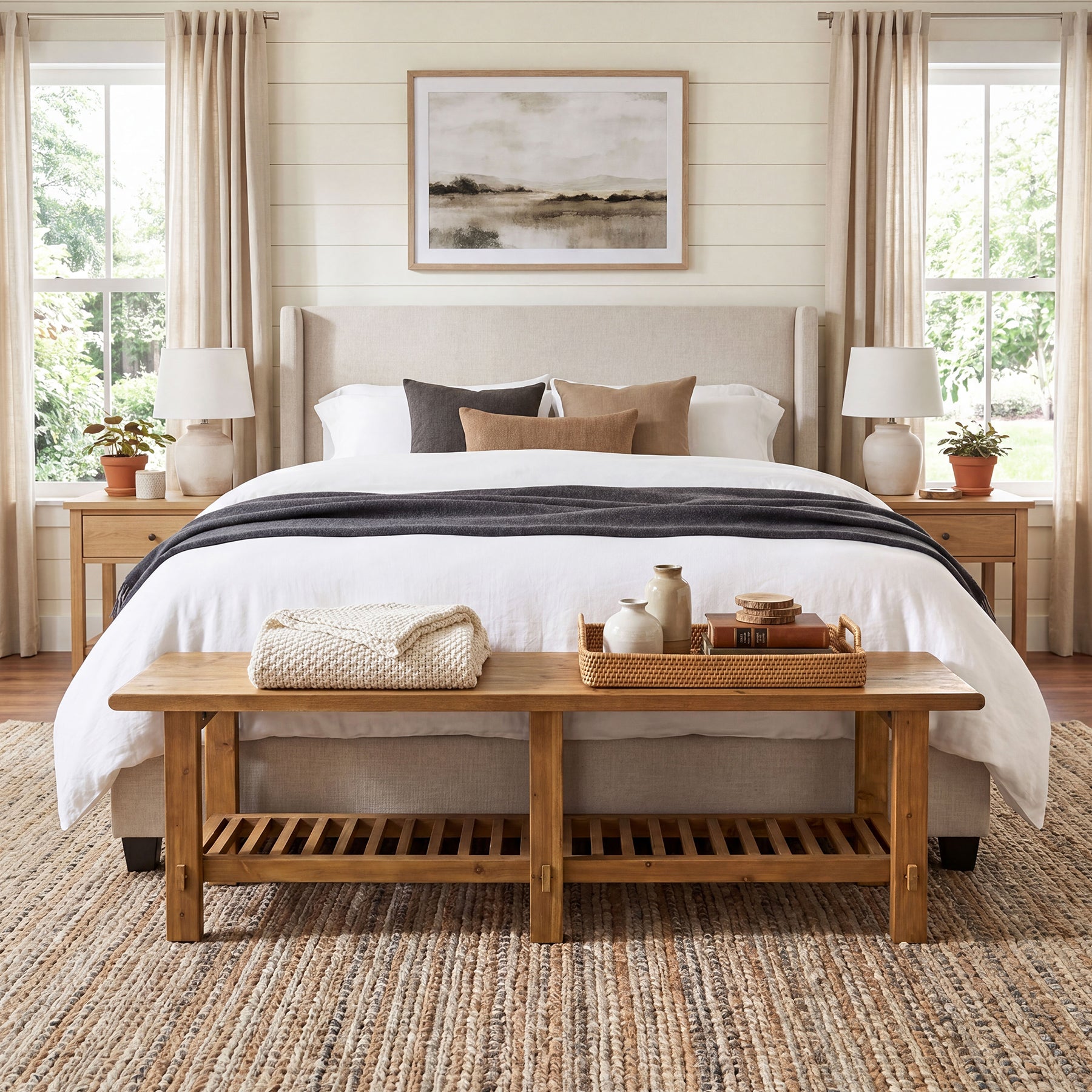 63" Solid Wood Entryway Bench, Narrow End of Bed Bench with Shoe Storage Rack