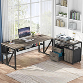 63" Computer Desk with Mobile Cabinet, L-Shaped Desk for Home Office 3