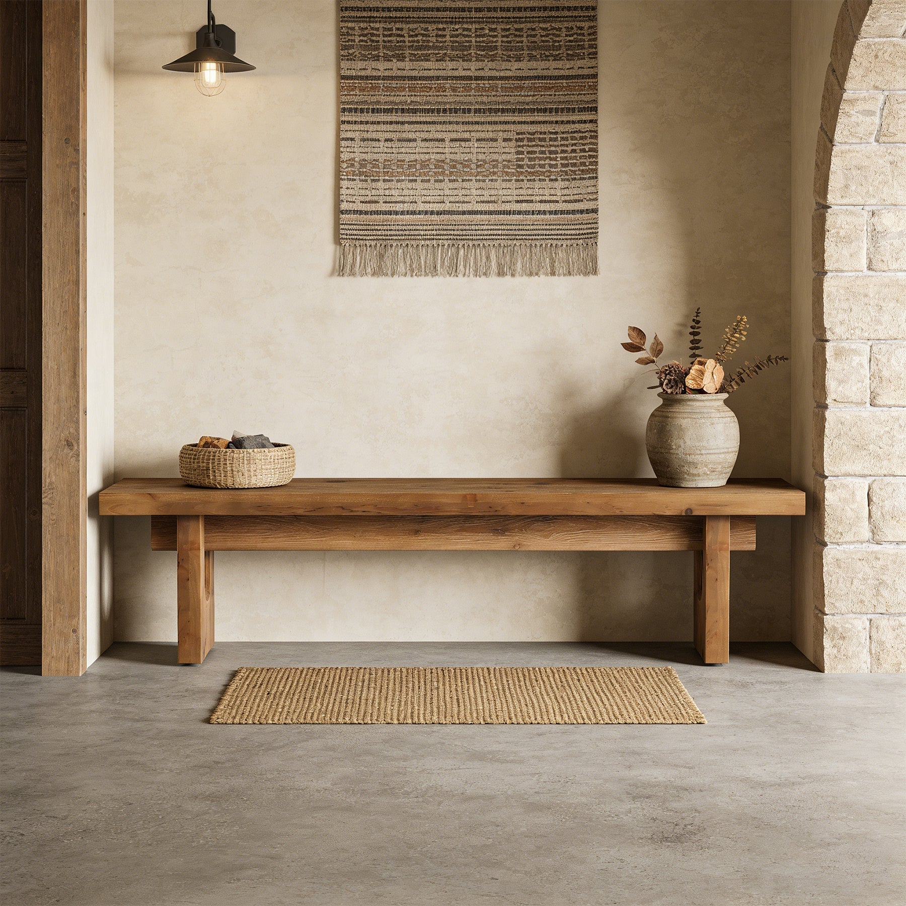 63“ Long Entryway Bench, Solid Wood End of Bed Indoor Seating