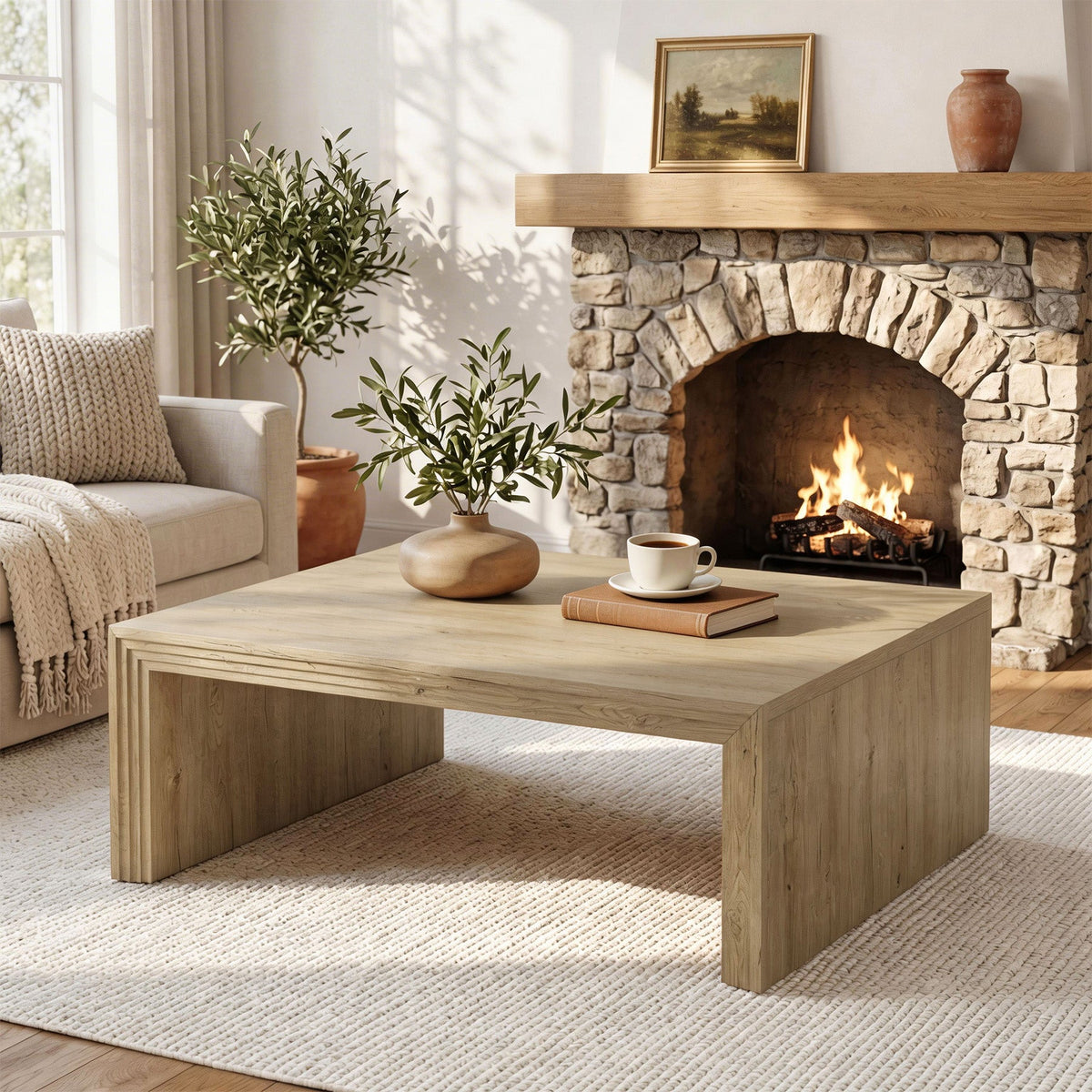 47" Rectangular Coffee Table with Spacious Top, Farmhouse Center Table for Living Room