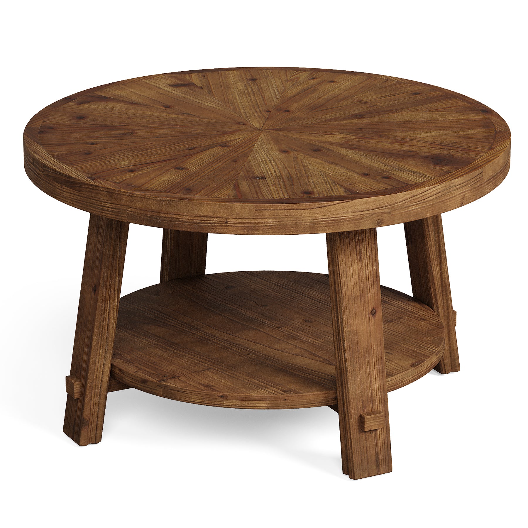 Solid Wood Coffee Table with Storage, 2-Tier Round Tea Table for Living Room