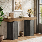 63" Console Table, Farmhouse Entryway Table with 2 Arched Pedestal Legs 3
