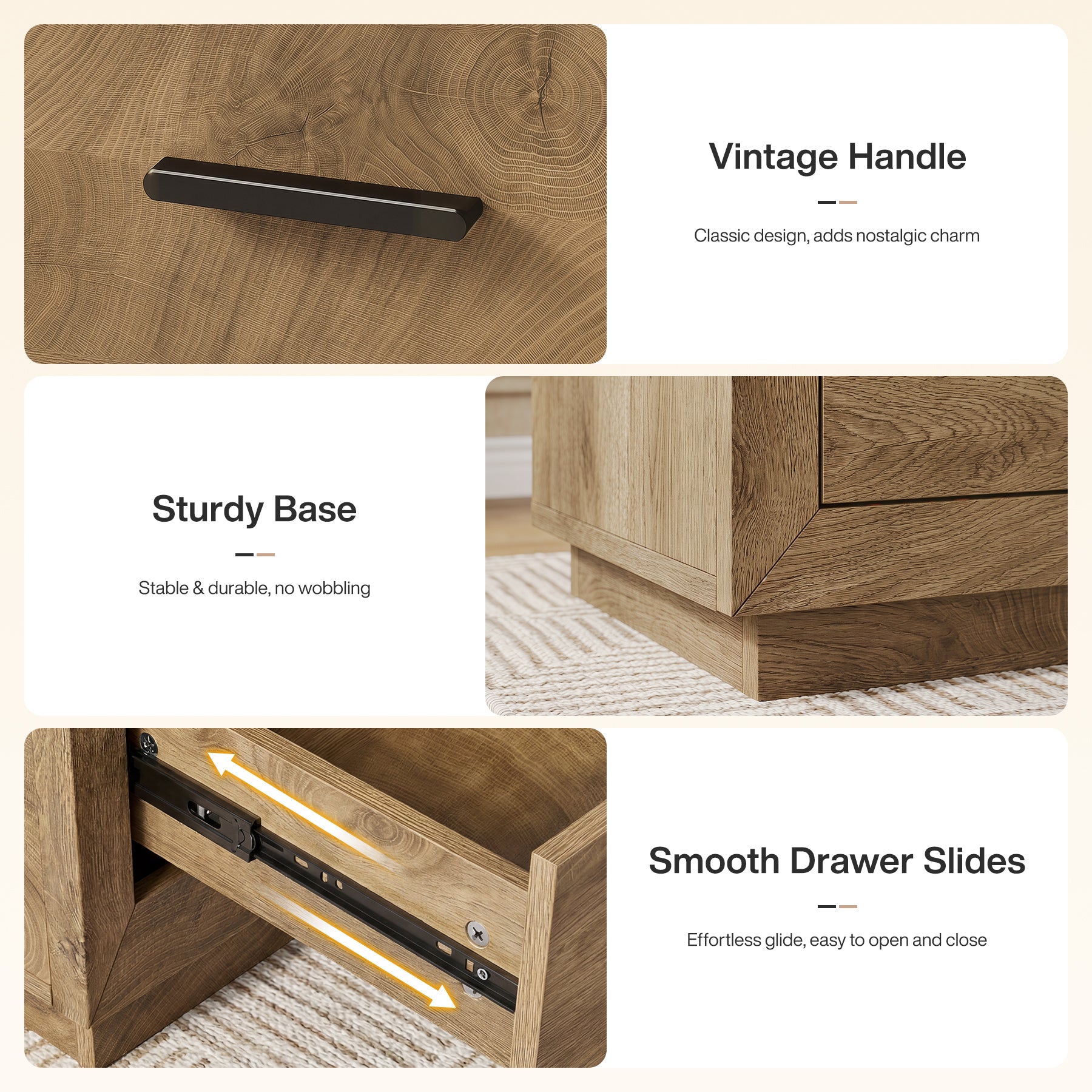 31.5" Large Nightstand, Oversized Bedside Table with 3 Drawers for Bedroom