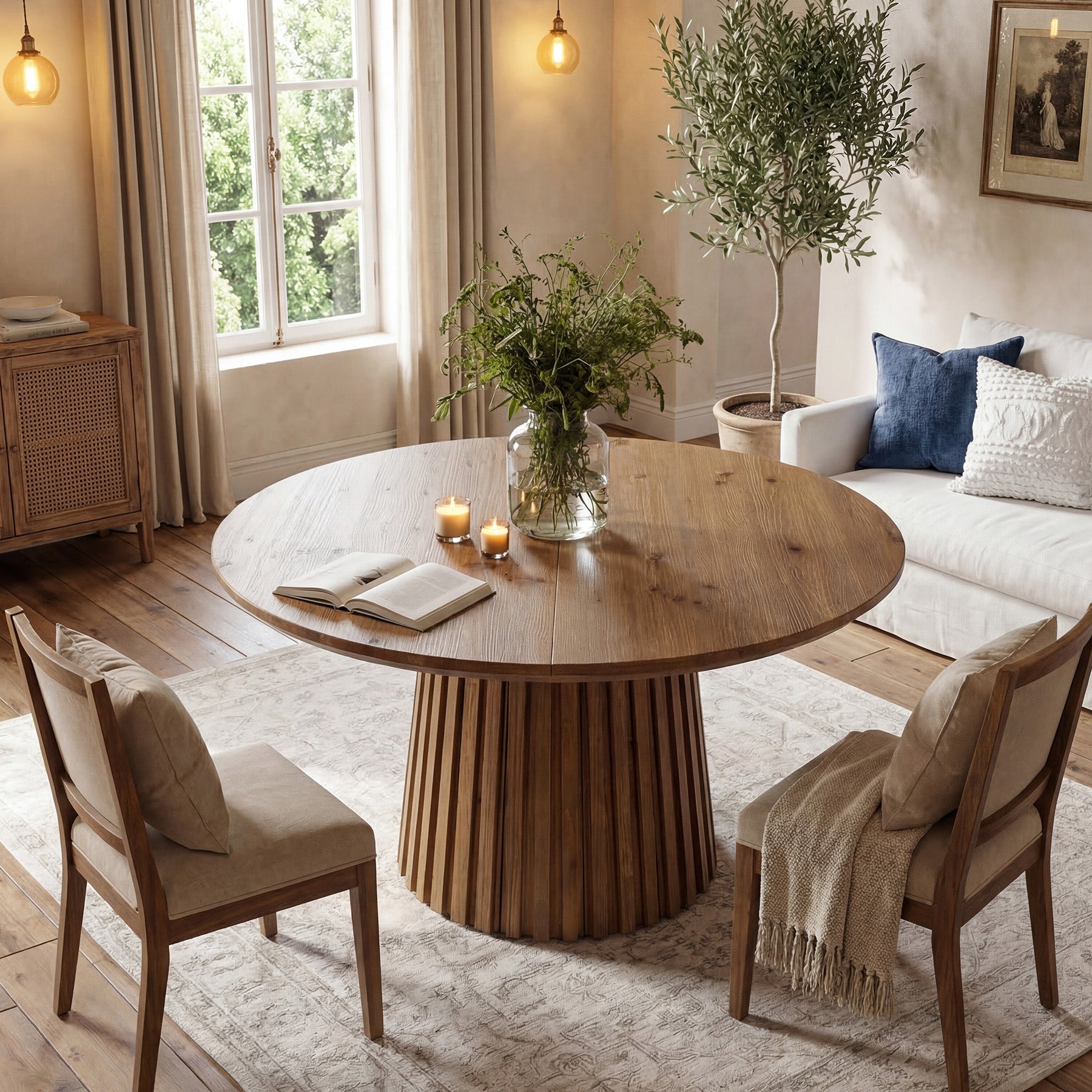 47.24" Round Dining Table, Solid Wood Kitchen Table for 4-6 People