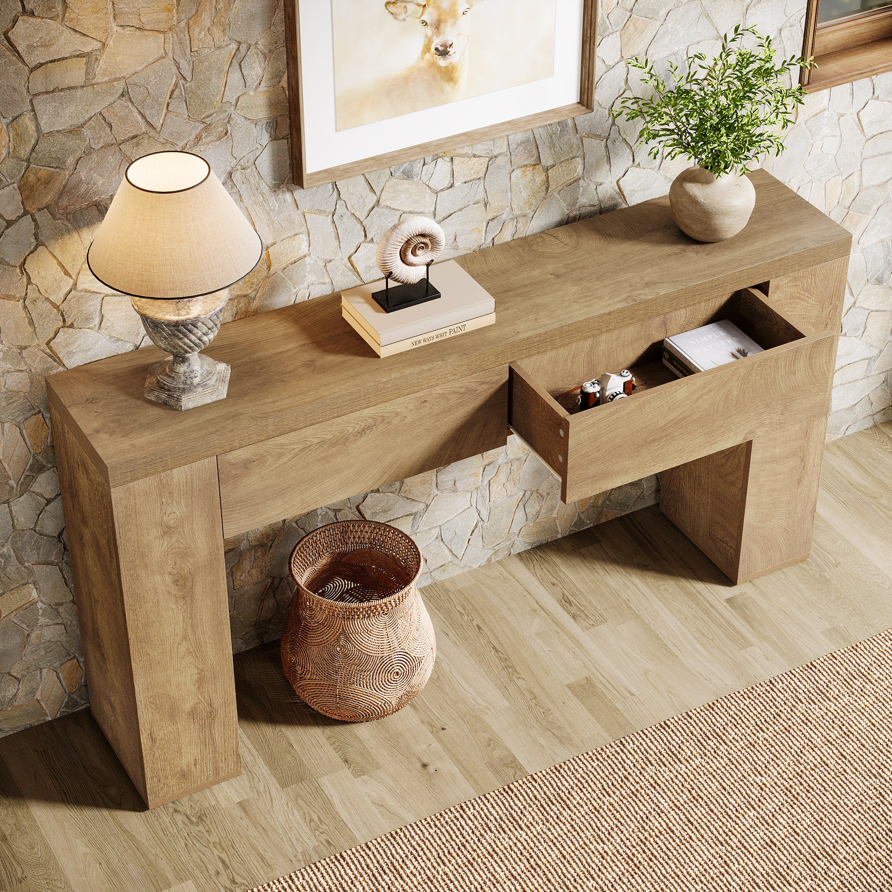 63" Console Table, Rustic Sofa Hallway Table with Drawers