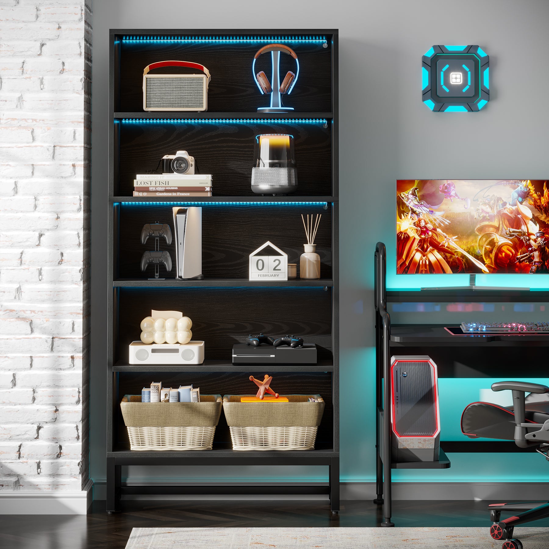 70.8" Bookcase, Large Bookshelf Organizer with 5-Tier Storage Shelves