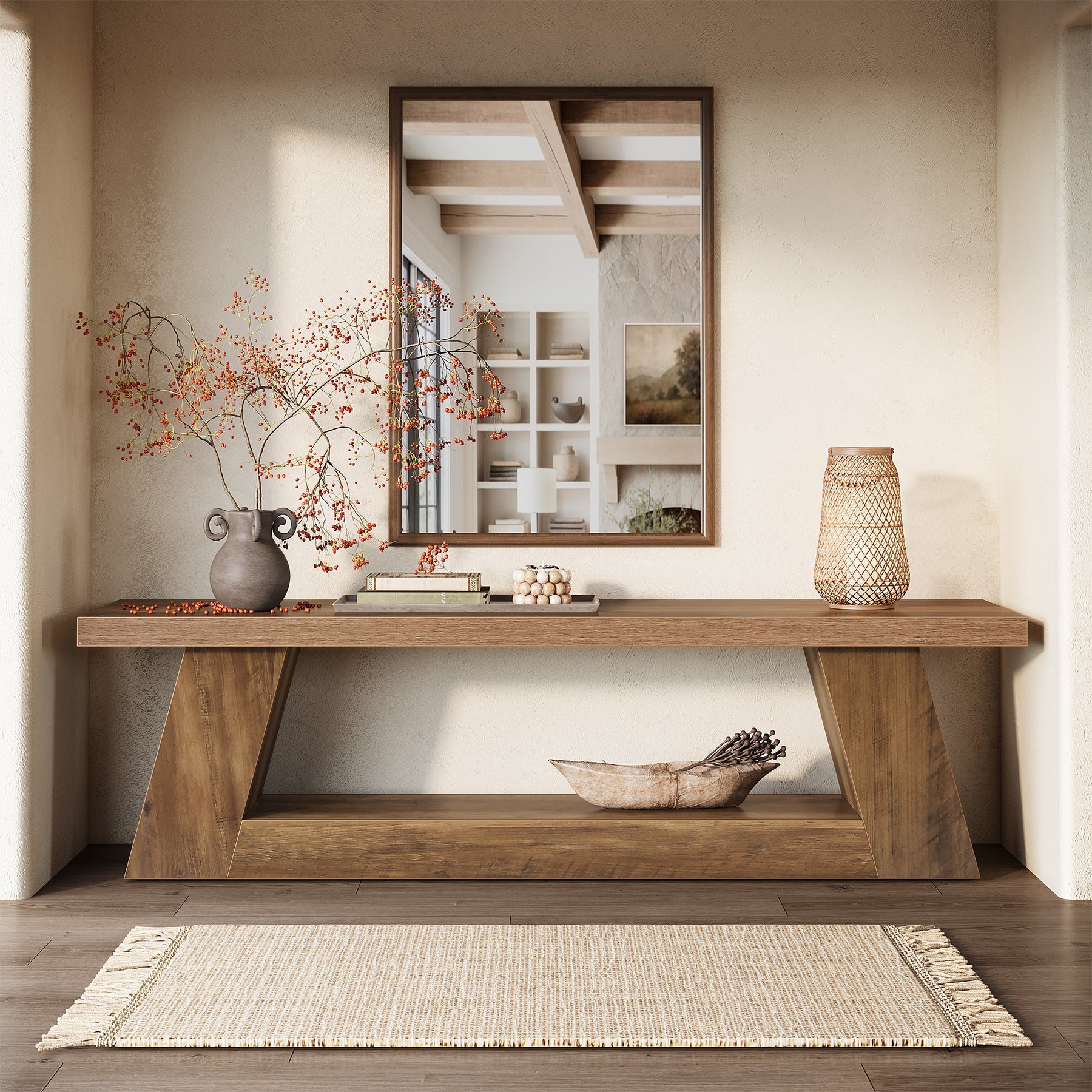 63" Entryway Bench with Storage Shelf, 2-Tier End of Bed Bench