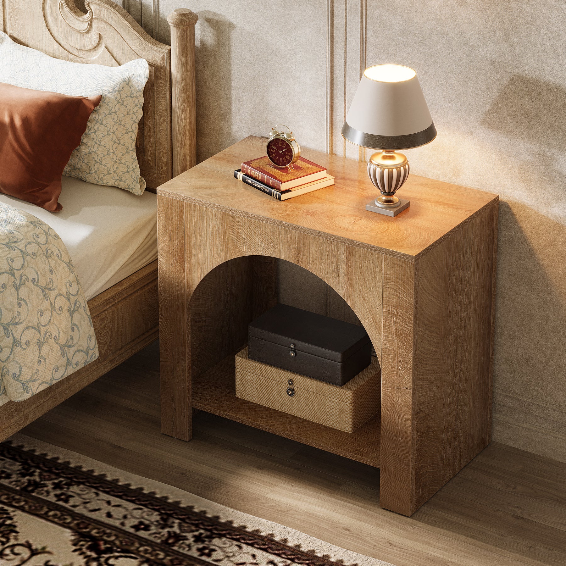 Wooden Nightstand with 2-Tier Storage, 27.56" Bedside Table for Bedroom