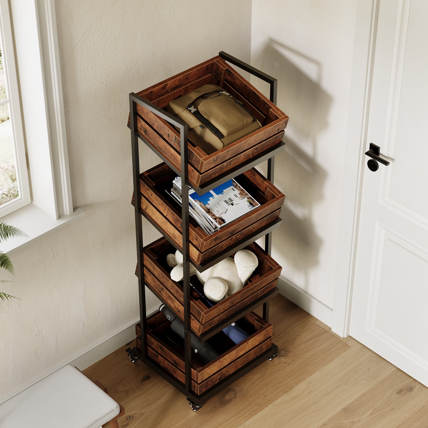 4-Tier Kitchen Cart with Wheels, Mobile Fruit and Vegetable Storage Cart