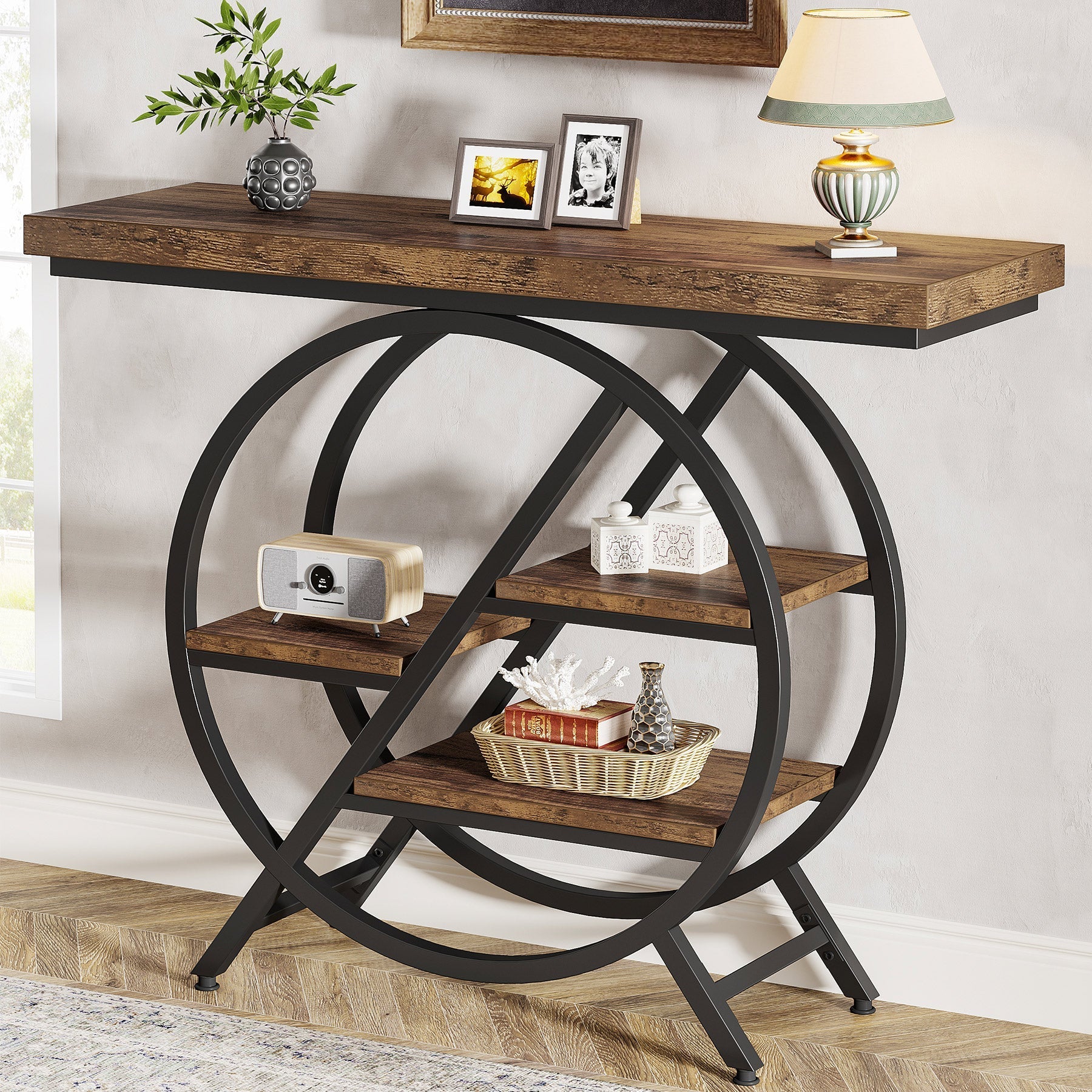 Tribesigns Console Table, 39.4-inch Sofa Table with 4-Tier Shelves ...