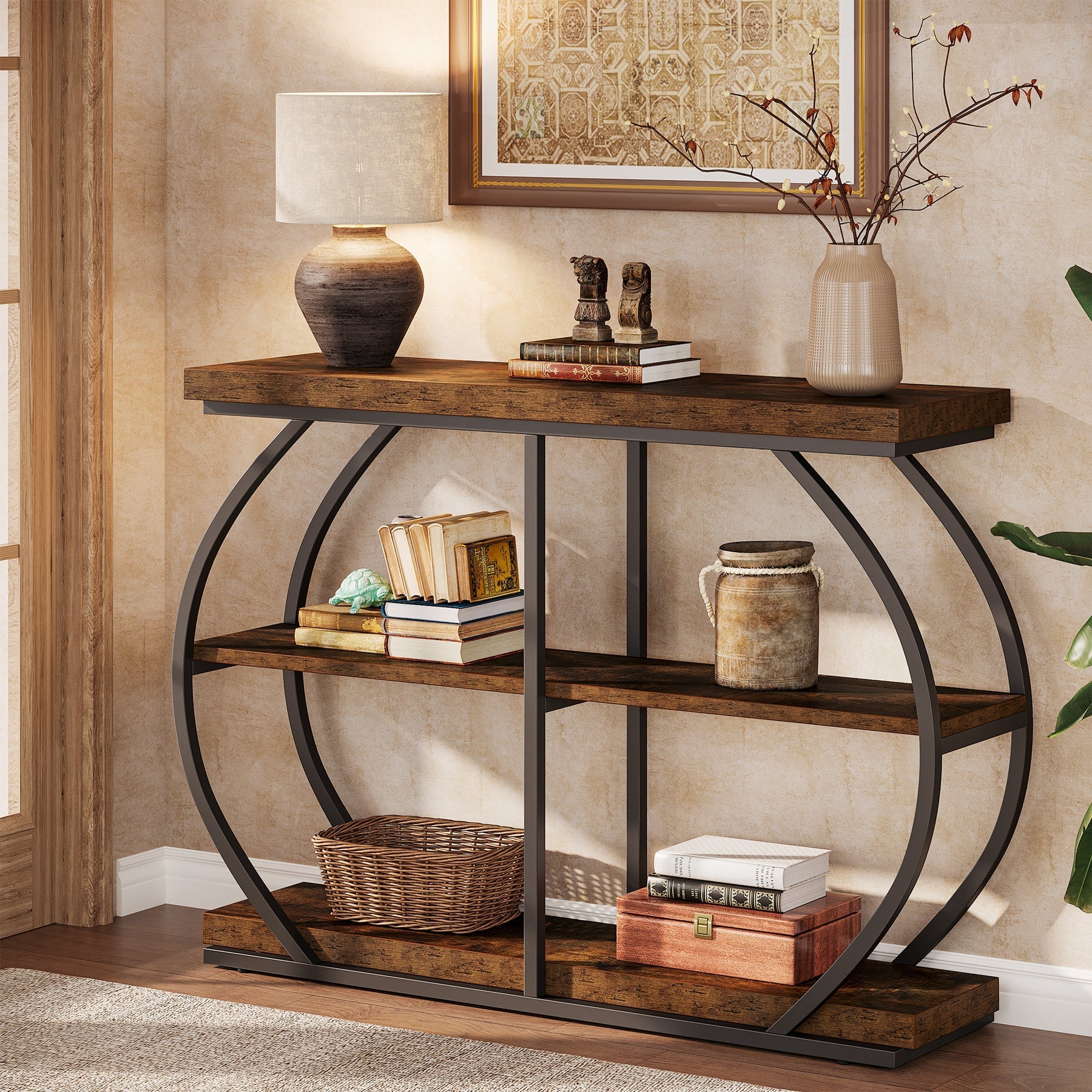 41" Console Table, 3 - Tier Sofa Entryway Table with Storage Shelves Tribesigns