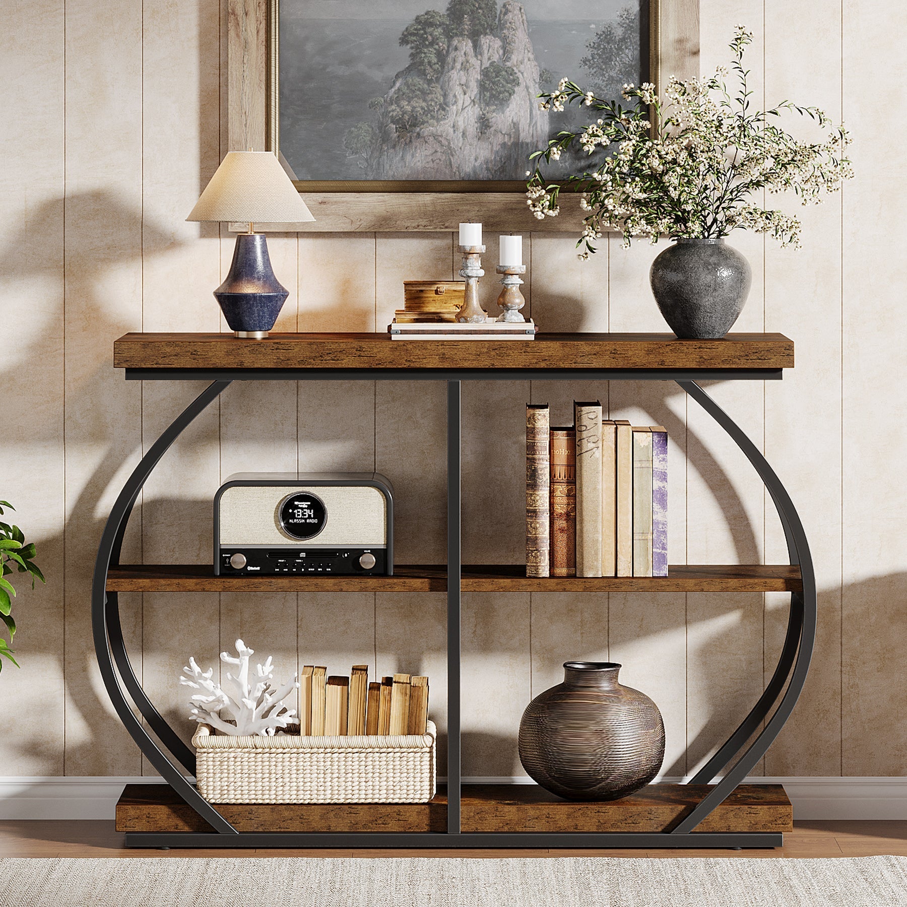 41" Console Table, 3 - Tier Sofa Entryway Table with Storage Shelves Tribesigns