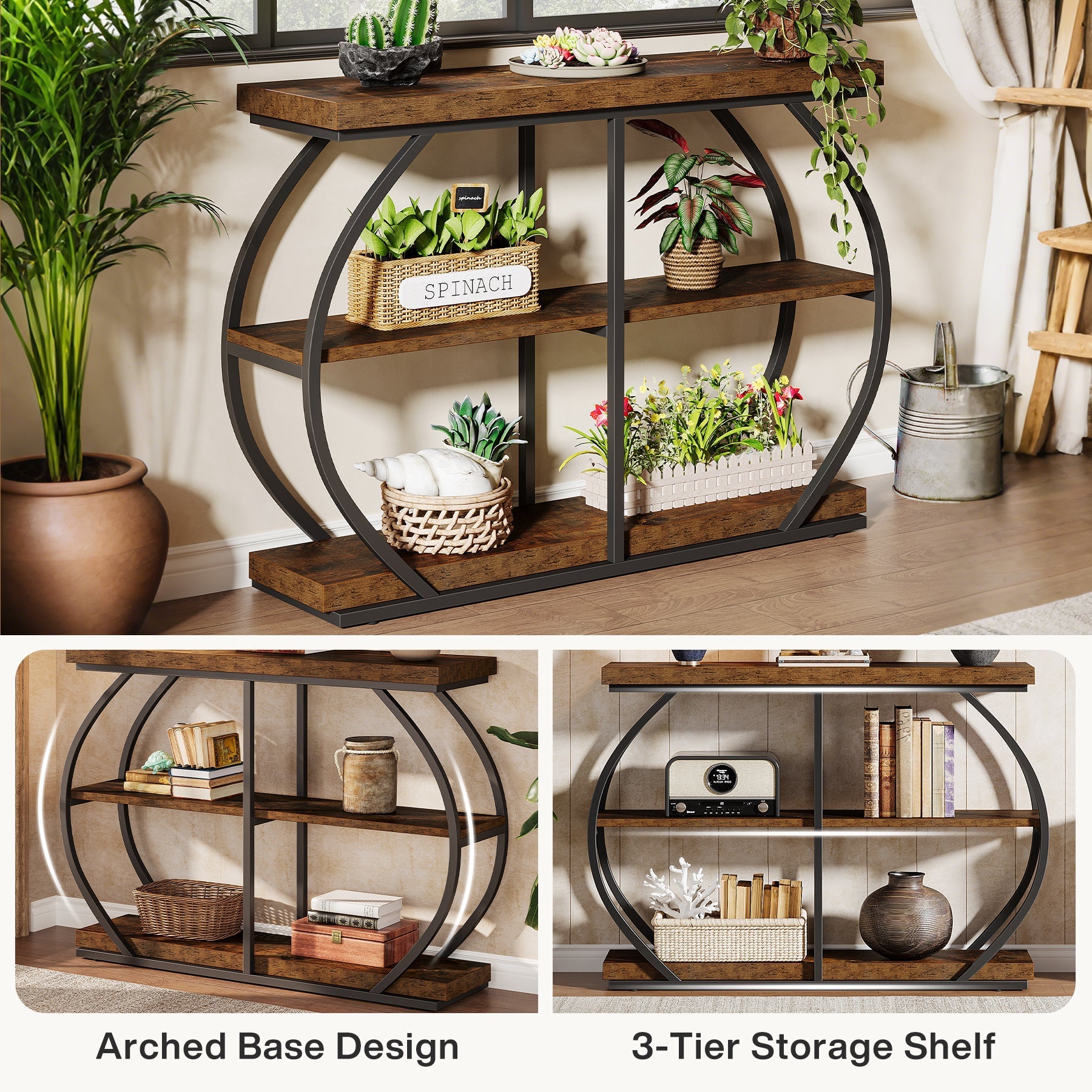 41" Console Table, 3 - Tier Sofa Entryway Table with Storage Shelves Tribesigns