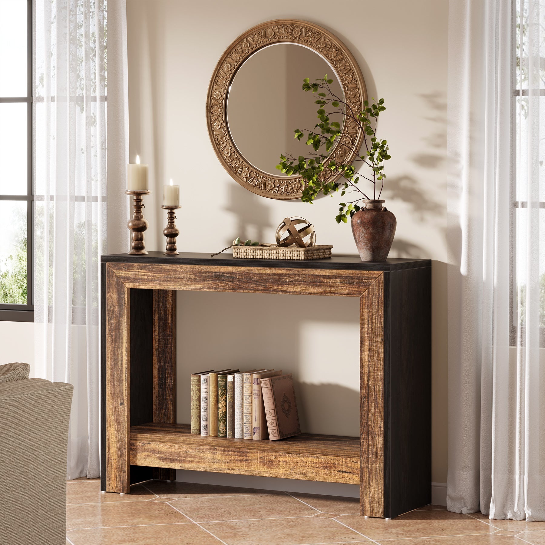 41" Console Table, Farmhouse Hallway Table Sofa Table with Open Storage Tribesigns