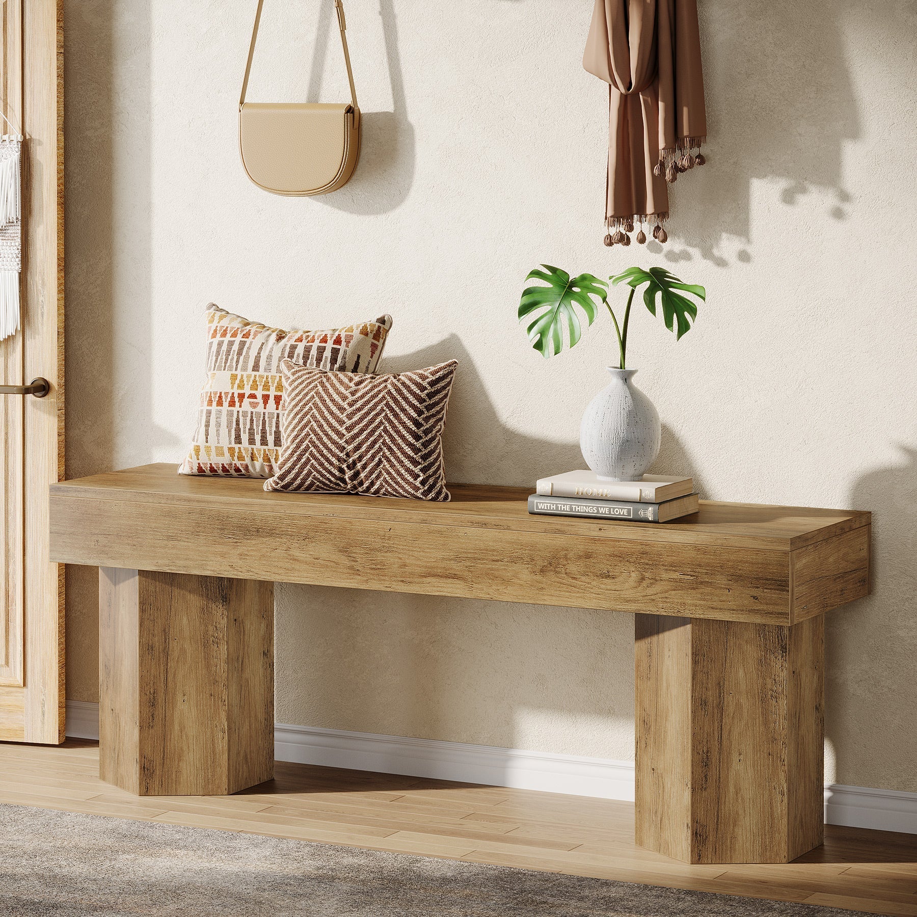 41" Entryway Bench, Wooden Indoor Hallway Bench Tribesigns