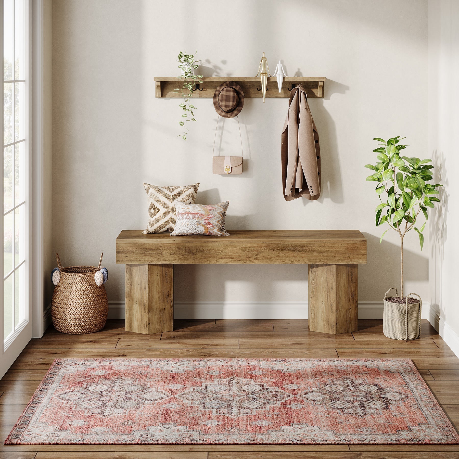 41" Entryway Bench, Wooden Indoor Hallway Bench Tribesigns