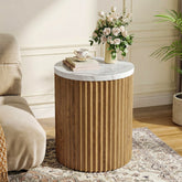 Round End Table, 23.6" Tall Side Table with Faux Marble Tabletop 3