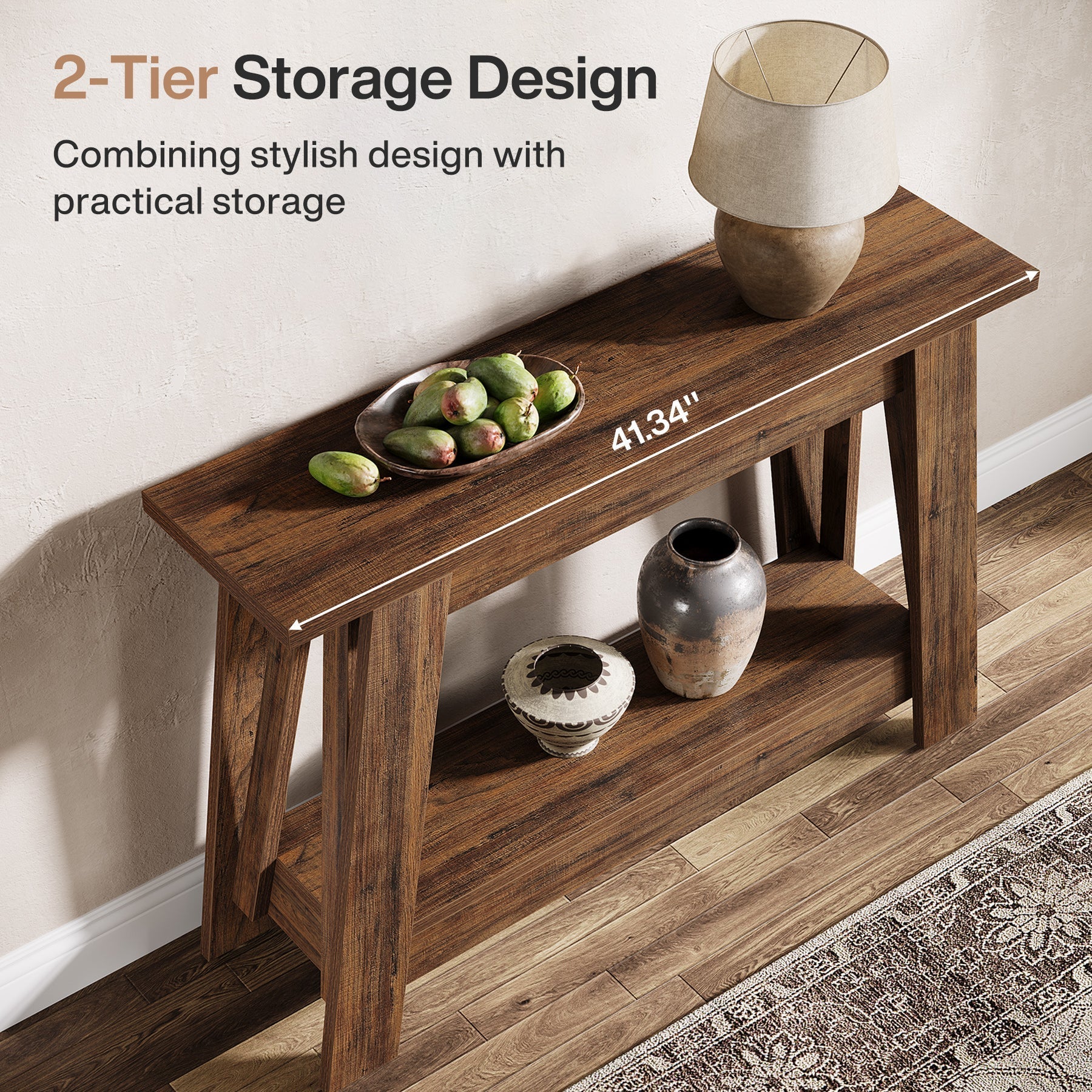 41.3" Console Table, 2 - Tier Farmhouse Sofa Entryway Table with Storage Tribesigns