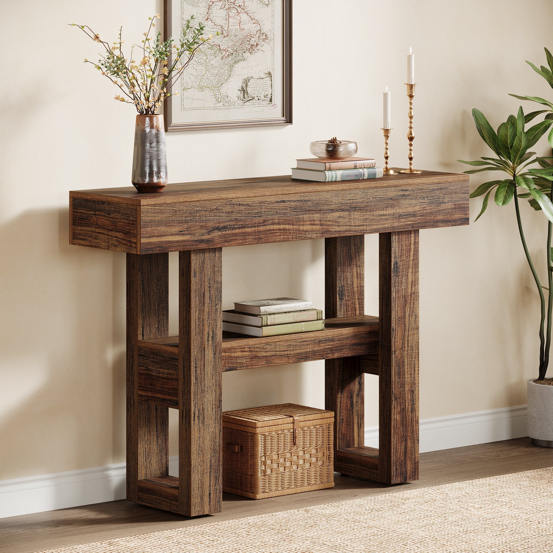 41.3" Console Table, 2 - Tier Narrow Sofa Entryway Table with Storage Tribesigns