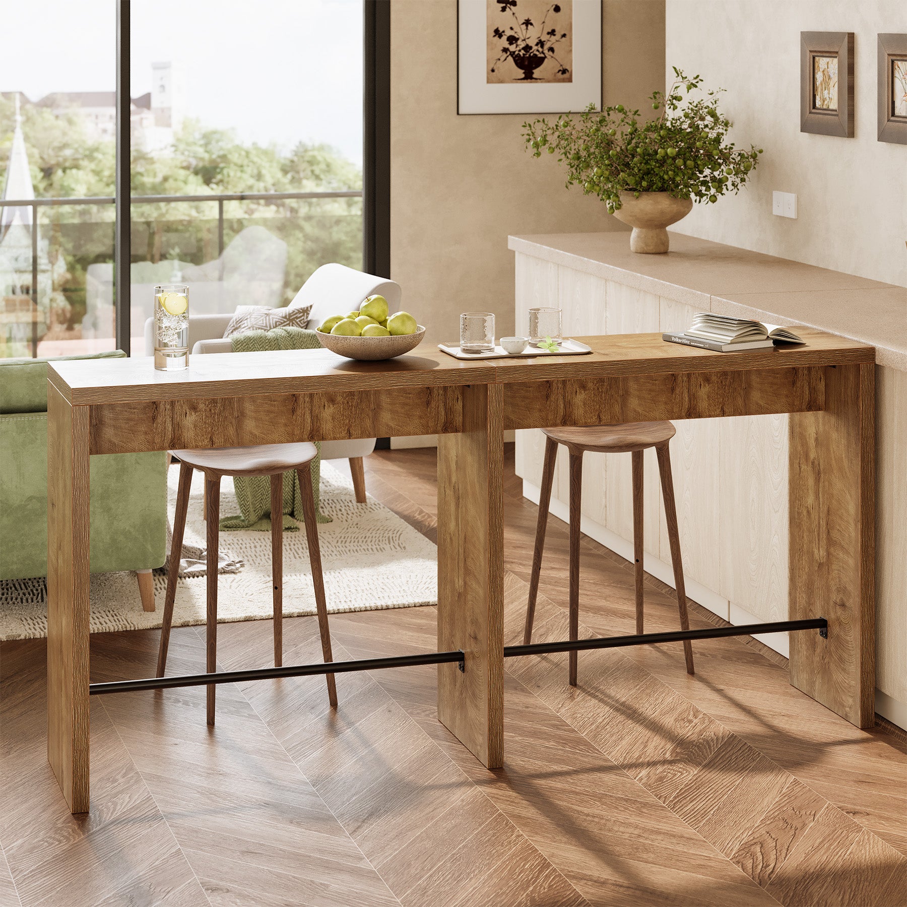 78.74" Narrow Bar Table, High-Top Pub Table with Sturdy Iron Footrest for Kitchen