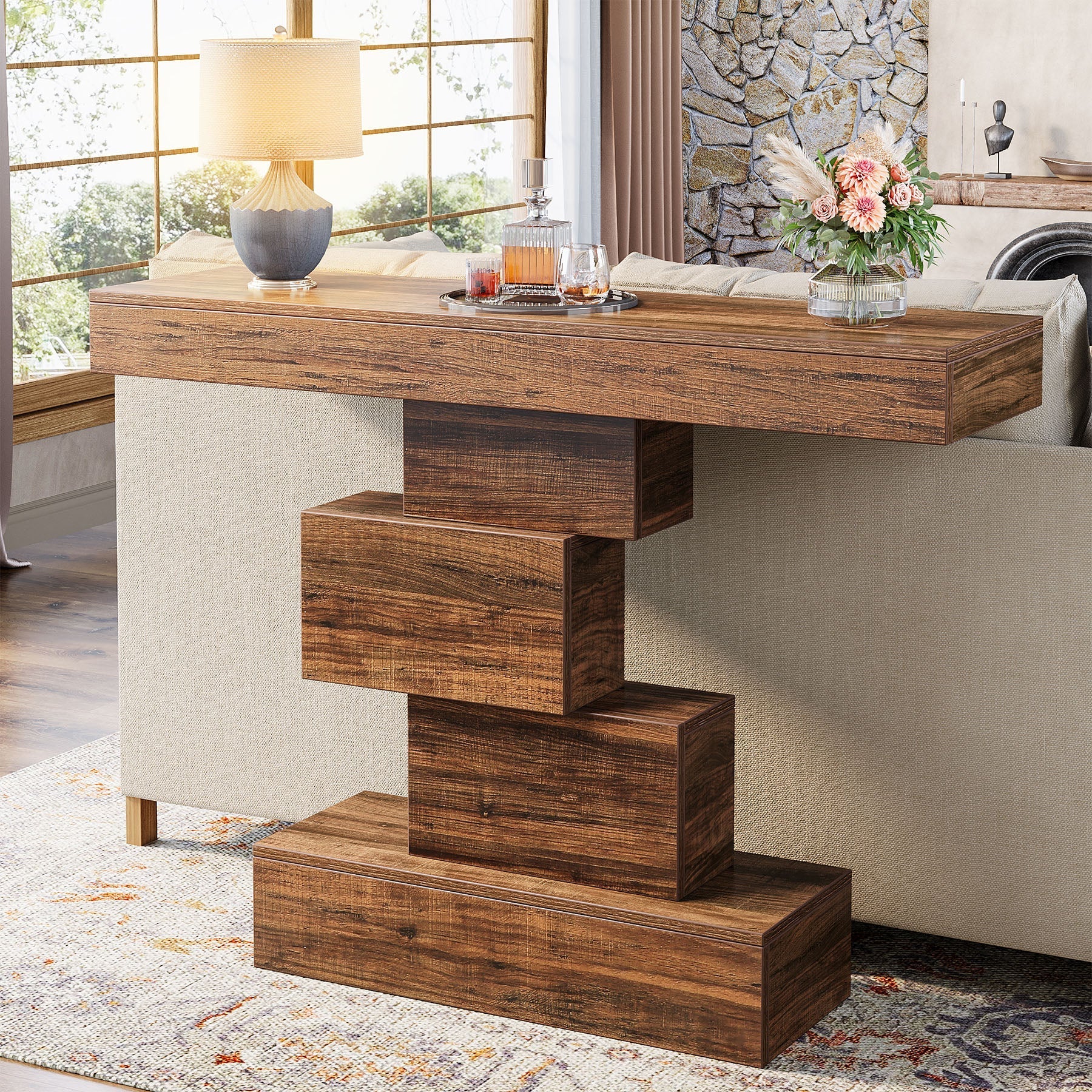 42" Console Table with Geometric Base