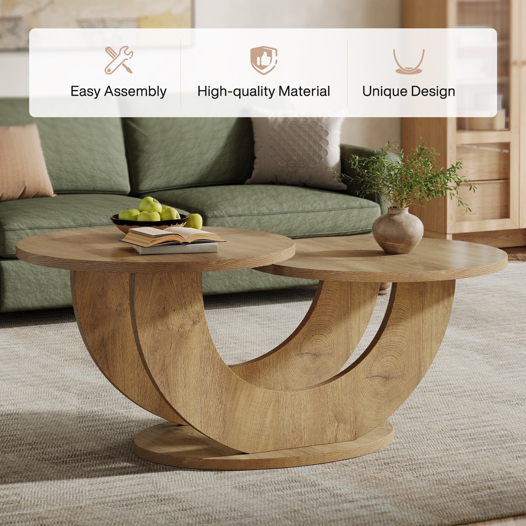 45" Coffee Table, 2 - Tier Accent Center Cocktail Table with U - Shaped Frame Tribesigns