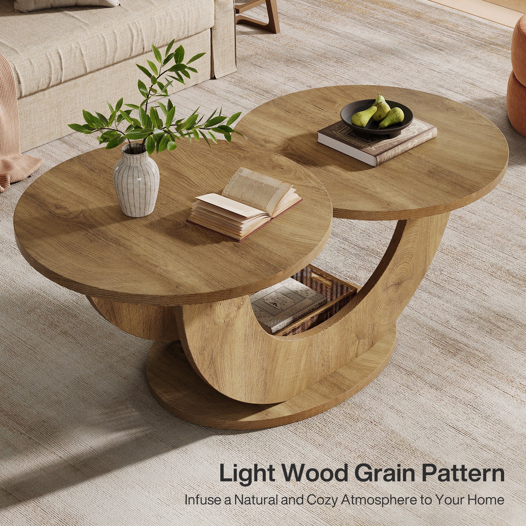 45" Coffee Table, 2 - Tier Accent Center Cocktail Table with U - Shaped Frame Tribesigns