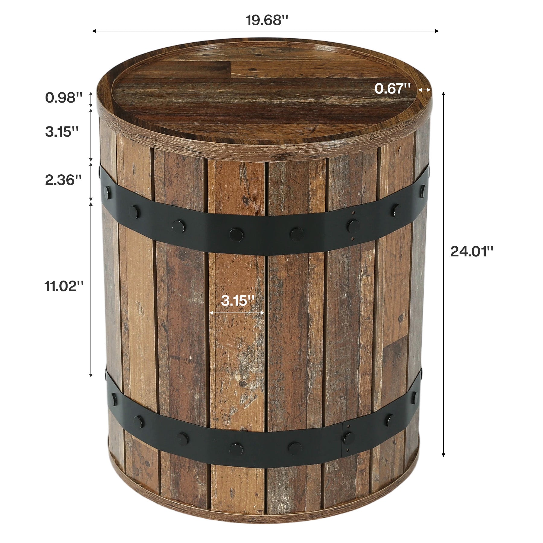 19.68" Barrel End Table with Hidden Storage, Round Side Table with Lid for Living Room