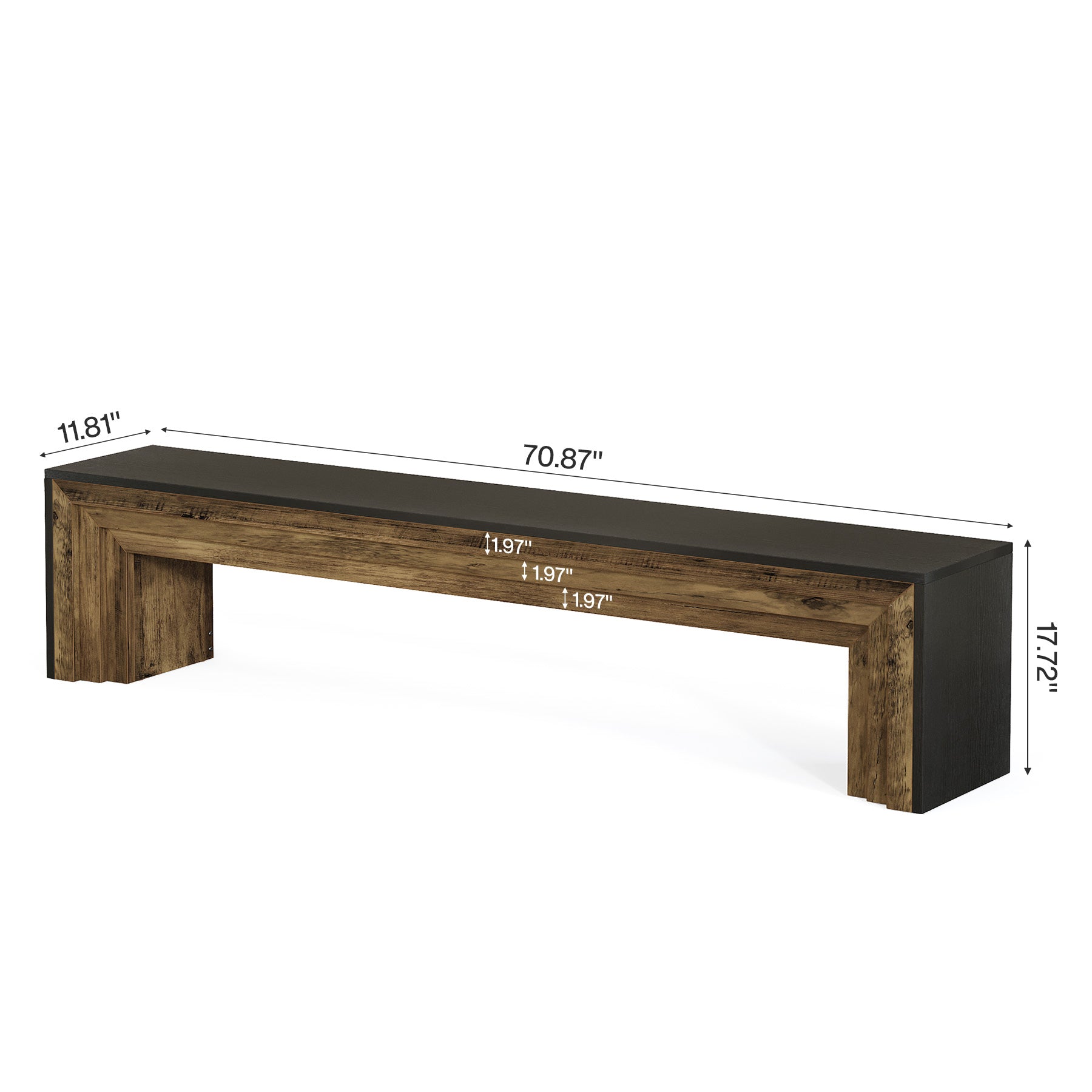 70.9" Entryway Bench, Farmhouse Shoe Bench End of Bed Bench with Layered Design
